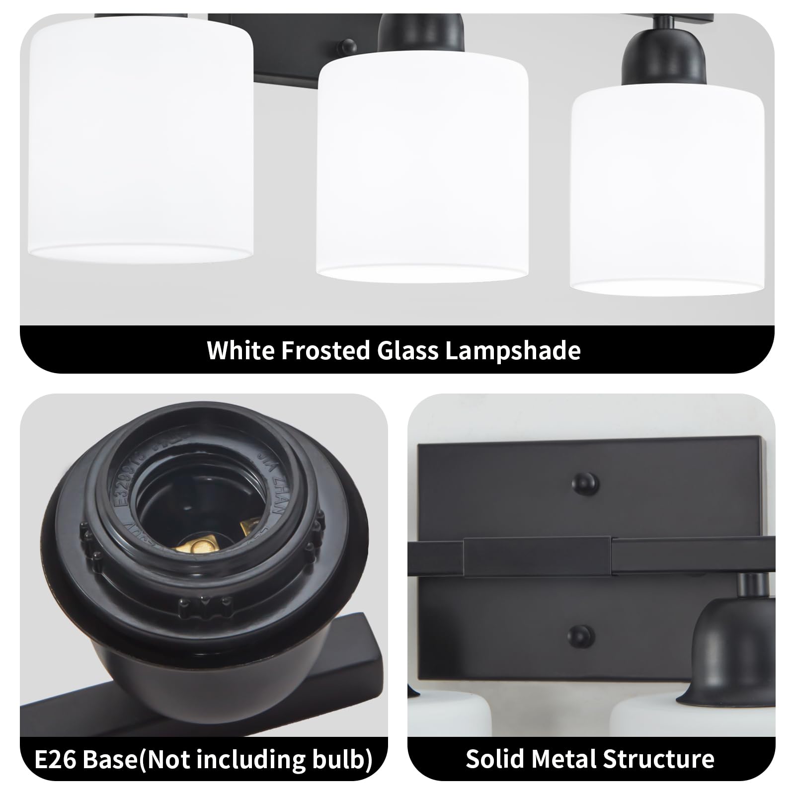 FAISHILAN 6-Light Vanity Lights, Black Glass Bathroom Lighting Fixture, Model FSL-212--NBH-6