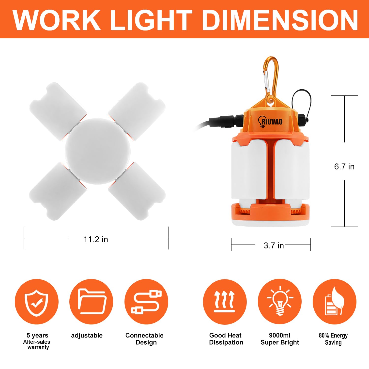60W Led Temporary Work Light,9000Lm 5000K Super Bright Construction Lights 4 Adjustable Light Panels,Led Work Light Ip67 Dust Wa