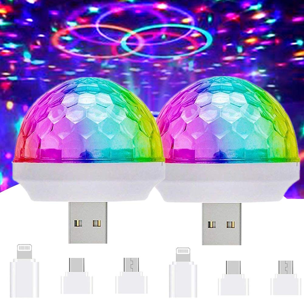 Boolian Usb Mini Disco Lights, Led Sound Control Stage Lights, 2 Pcs Multi-Color Strobe Lights