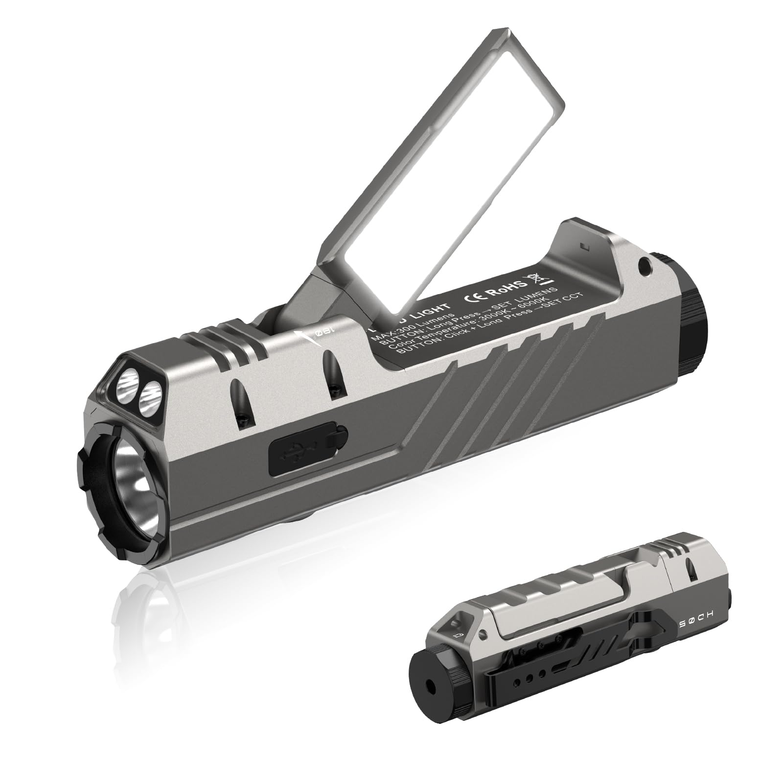 Wurkkos HD05 Flat EDC Flashlight, 3100 Lumens 4-in-1 LED Rechargeable Flashlight with UV, Red Light & Foldable Rotatable Side Li