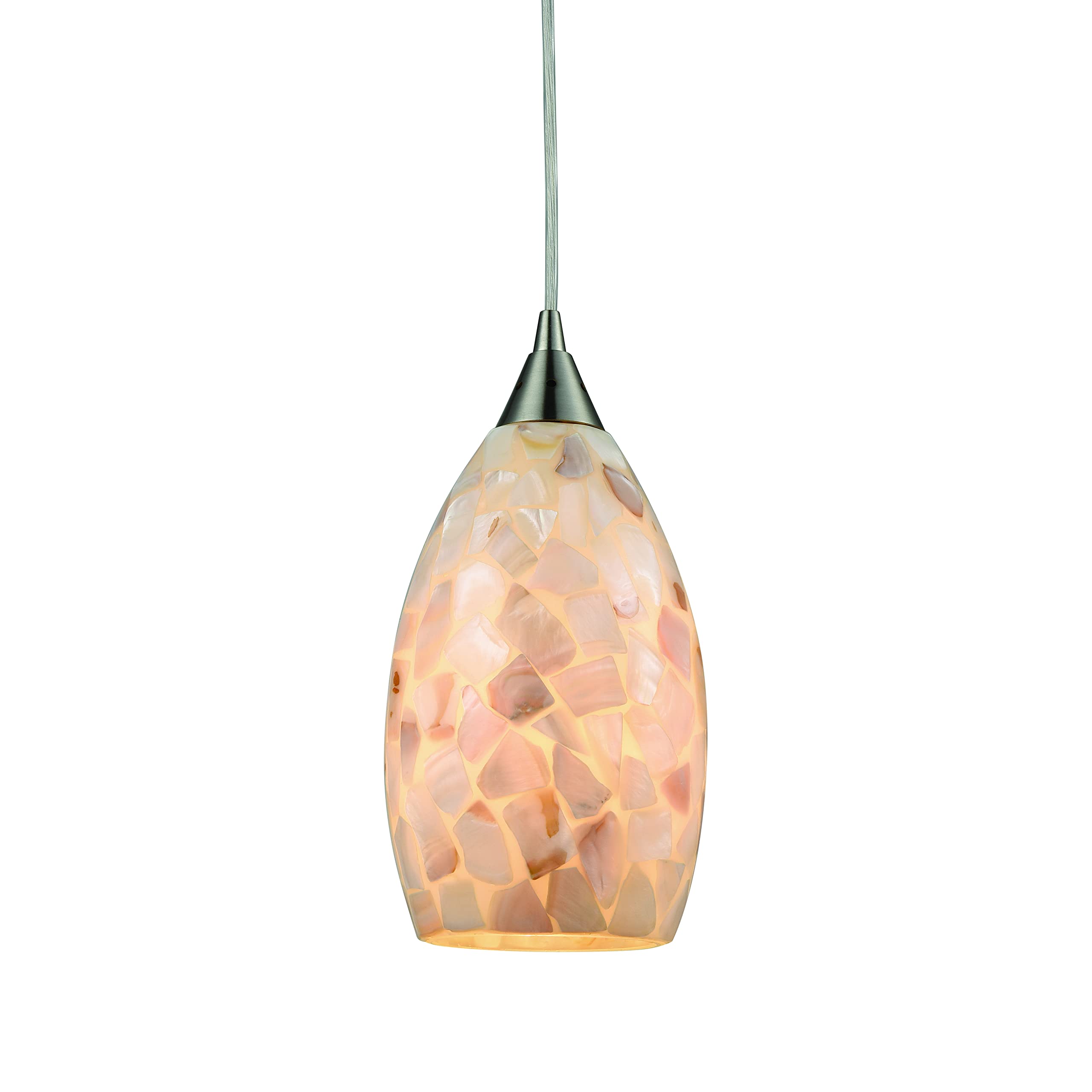 Elk Home Capri Mini Pendant - 1-Light Satin Nickel With Capiz Shell Shade, Transitional Design