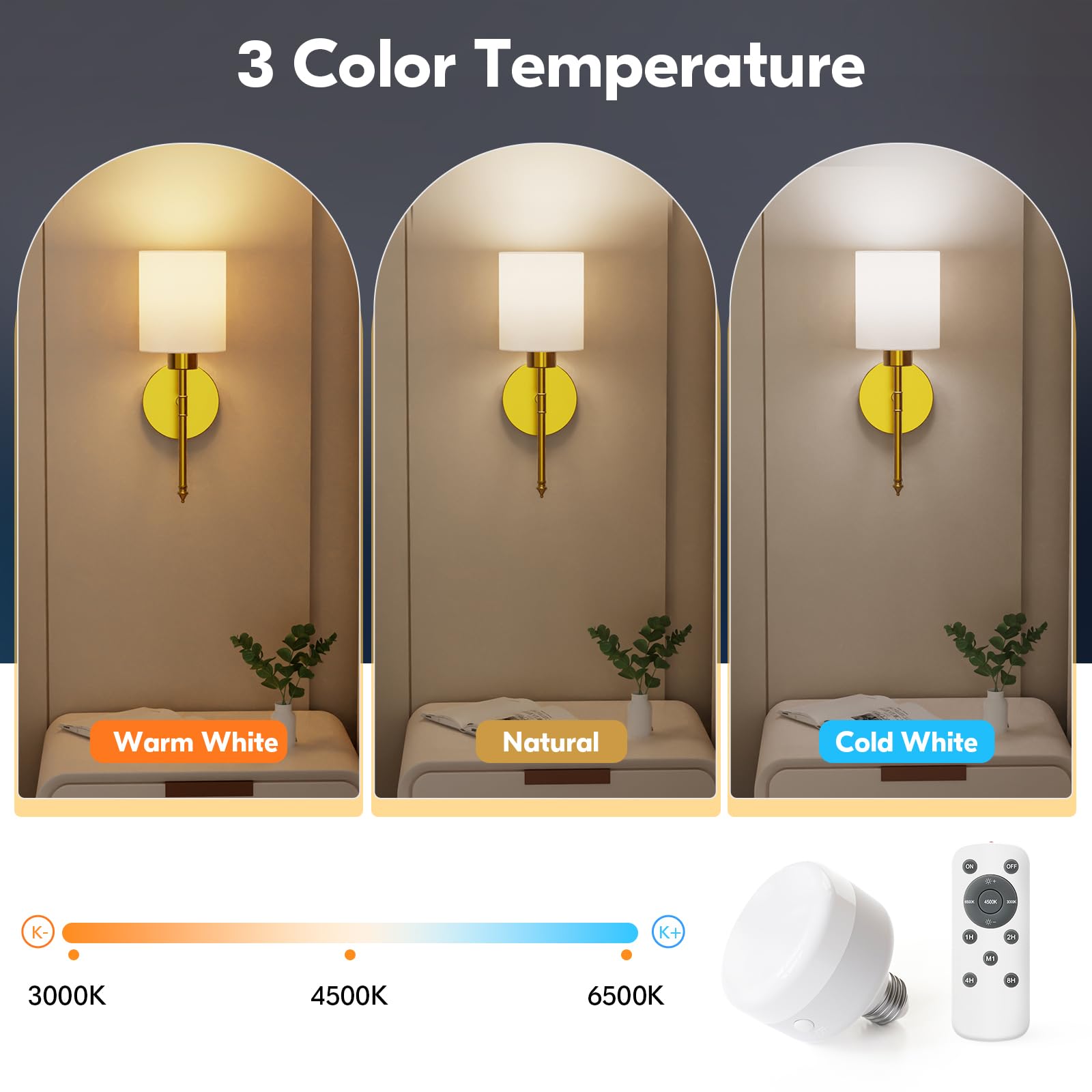 NIORSUN 15" Battery Operated Wall Sconce Set of 2, Gold, Wireless Rechargeable, Dimmable Bulbs, Remote, Model 16304LGTF