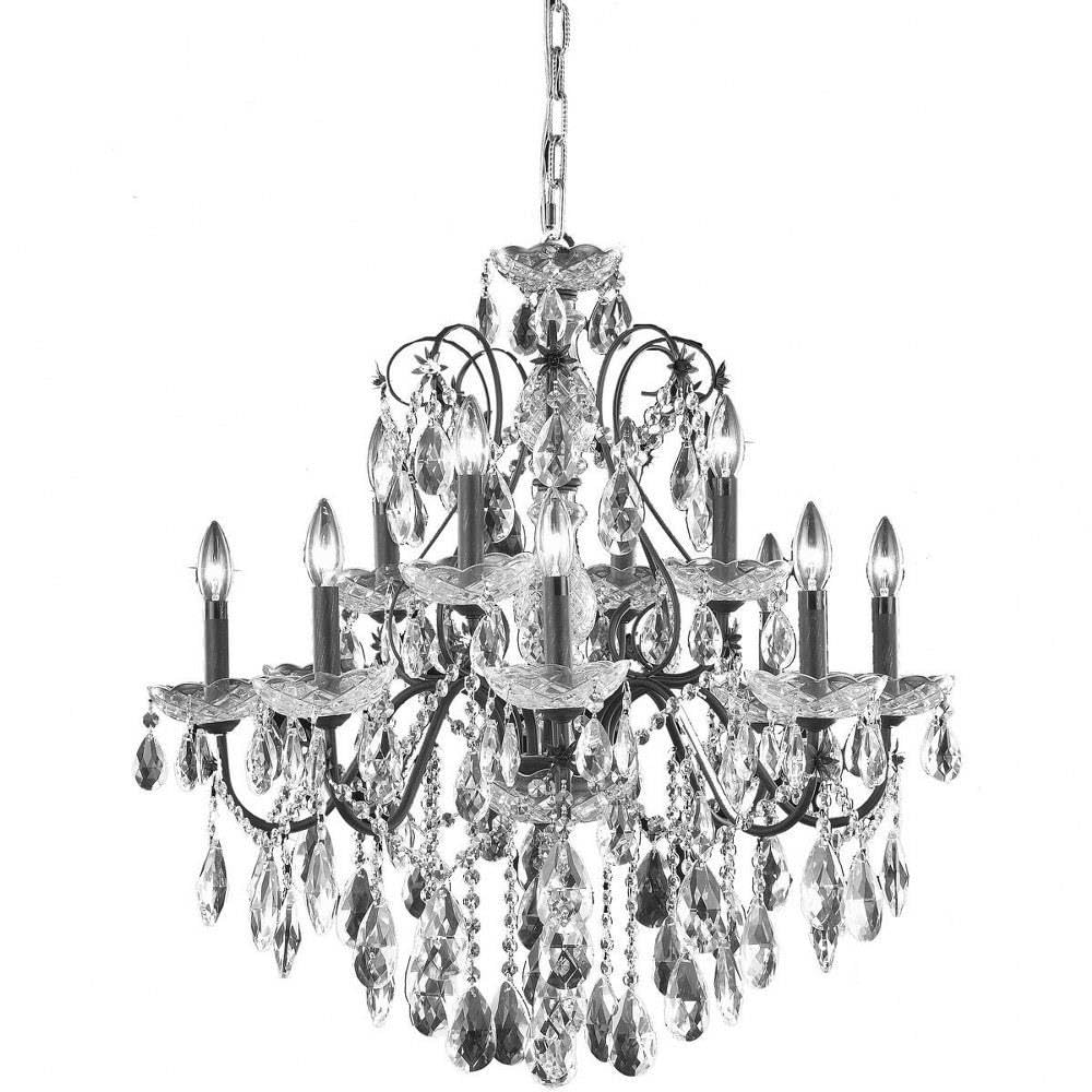 Elegant Lighting Dining Room Ceiling Light, 28in Steel and Crystal, Dark Bronze, Model 2016D28DB/RC