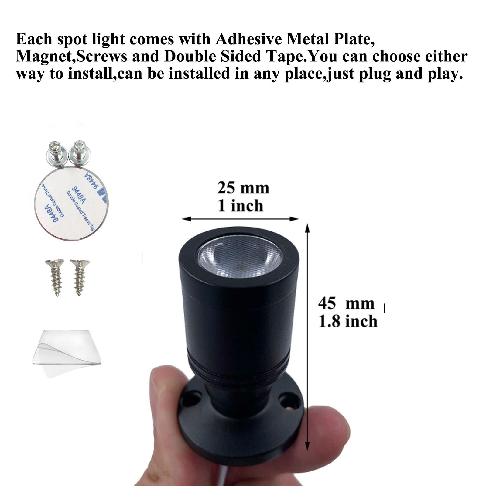 Taysing LED Spot Light - Indoor Accent Lighting for Art & Display - Cold White - 2 Pack - Model TSCLMN - Metal & Shell Construction