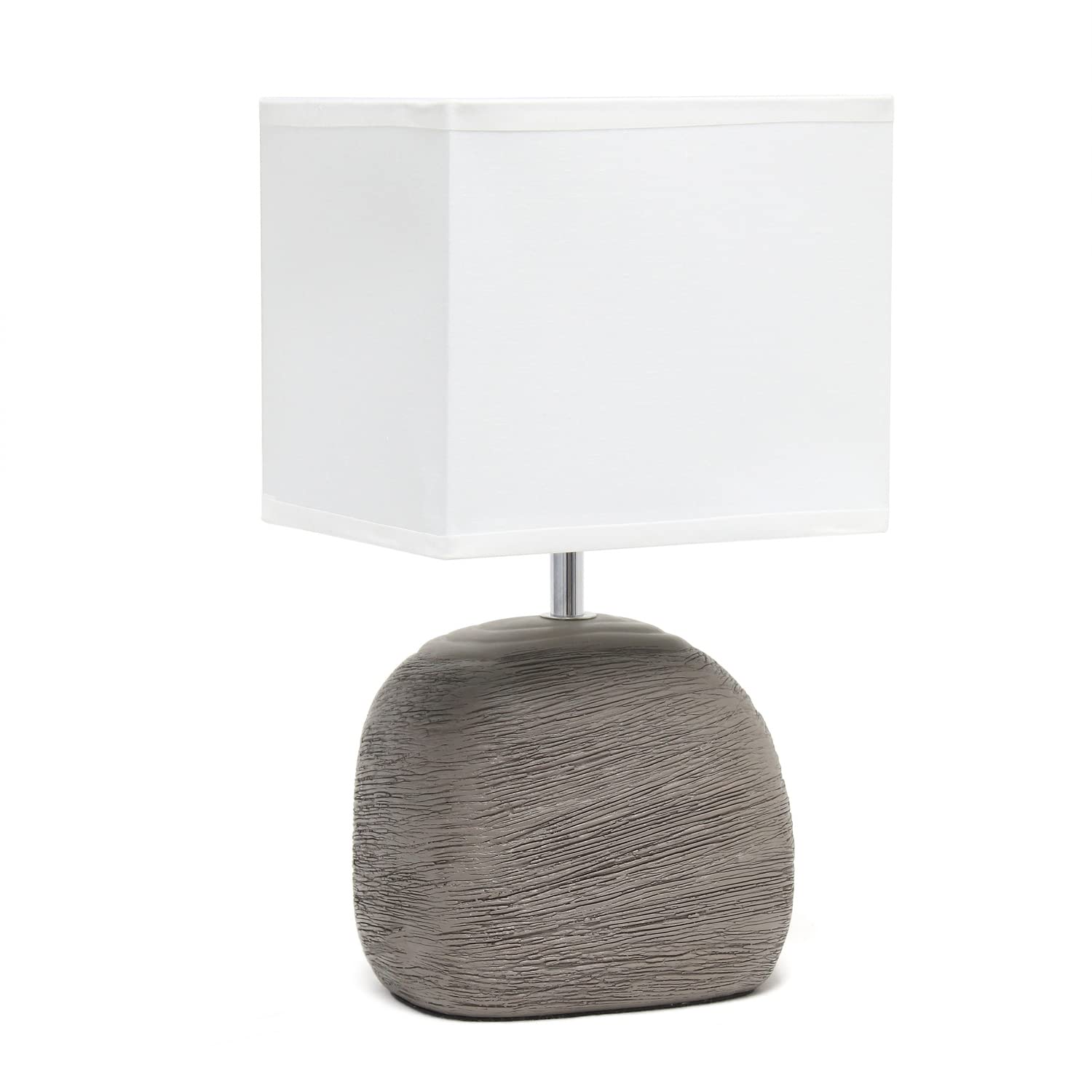 Simple Designs Bedside Table Lamp, Ceramic, Textured Stone, 7inL x 5.5inW x 12.51inH, Grayish Brown, Model LT1115-BWN