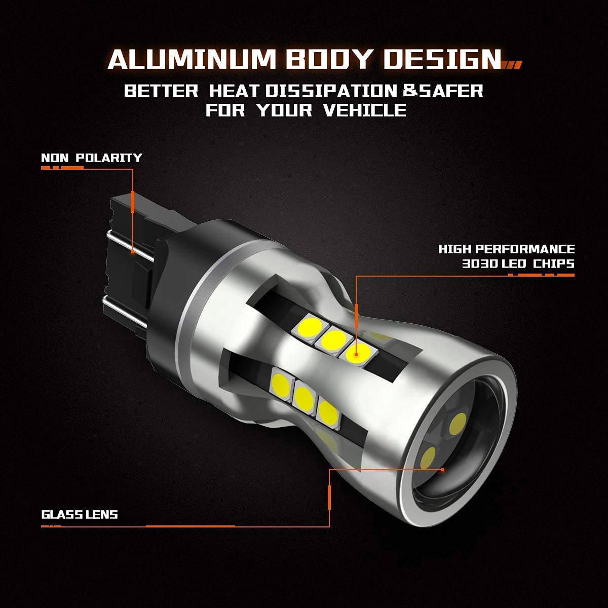 Sealight 7440 7443 Led Bulbs, 6000K Bright White, 3000Lm, Aluminum, Pack Of 2 For Backup, Turn Signal, Brake Lights