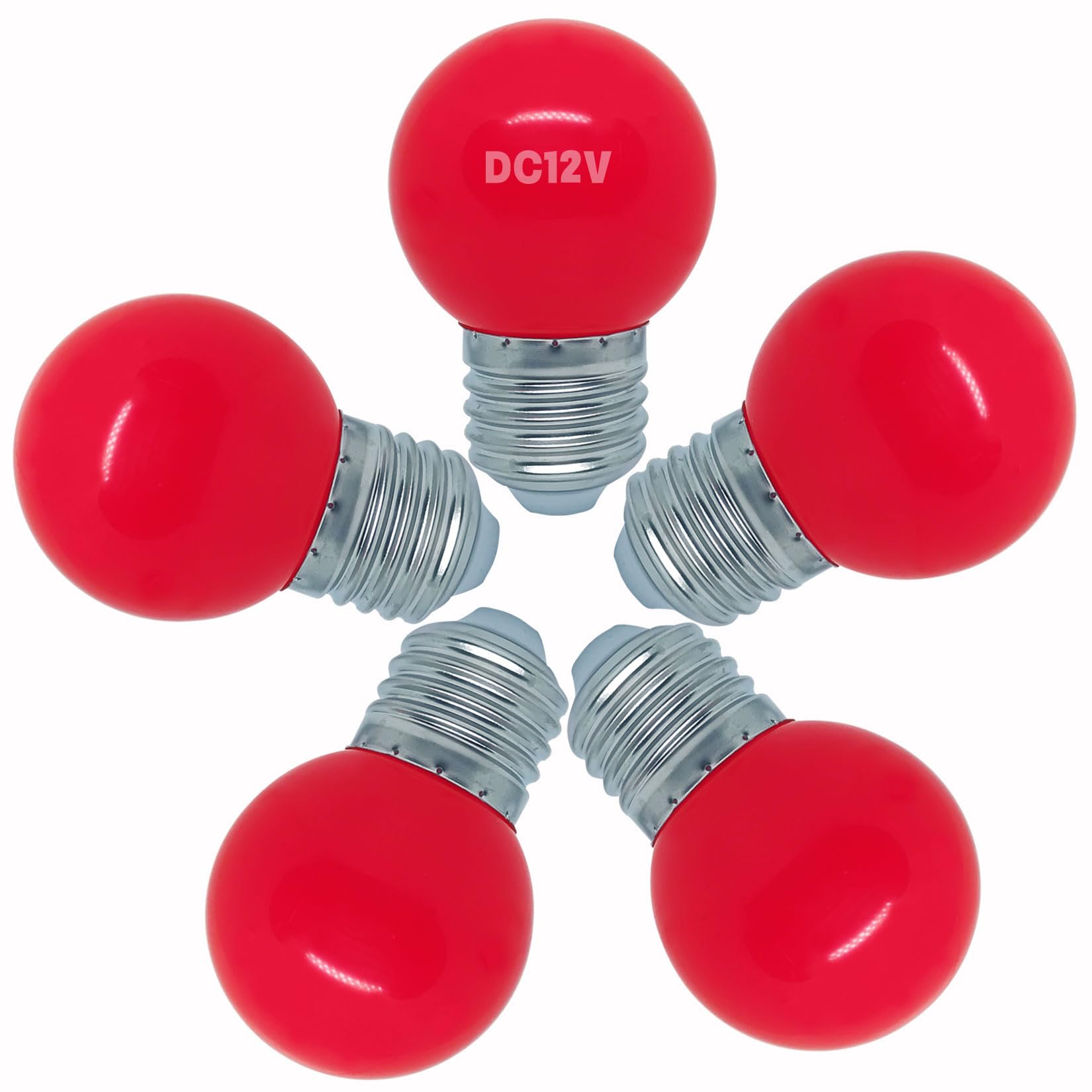 Tupolife Dc 12V Led Bulb  Low Voltage Light Bulbs  Red 1W G14 G45 Mini Globe E26 Colored Night Lights  10W Equivalent For Christmas Halloween Holiday String Fairy Mood Lights Decor  5 Pack