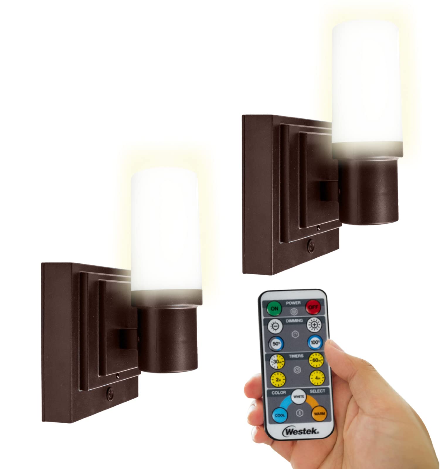 Westek Battery Operated Wall Sconce, 160 Lumens, Remote Control, 2 Pack, Plastic, Satin Bronze Finish, Model BL-SCDF-DB2