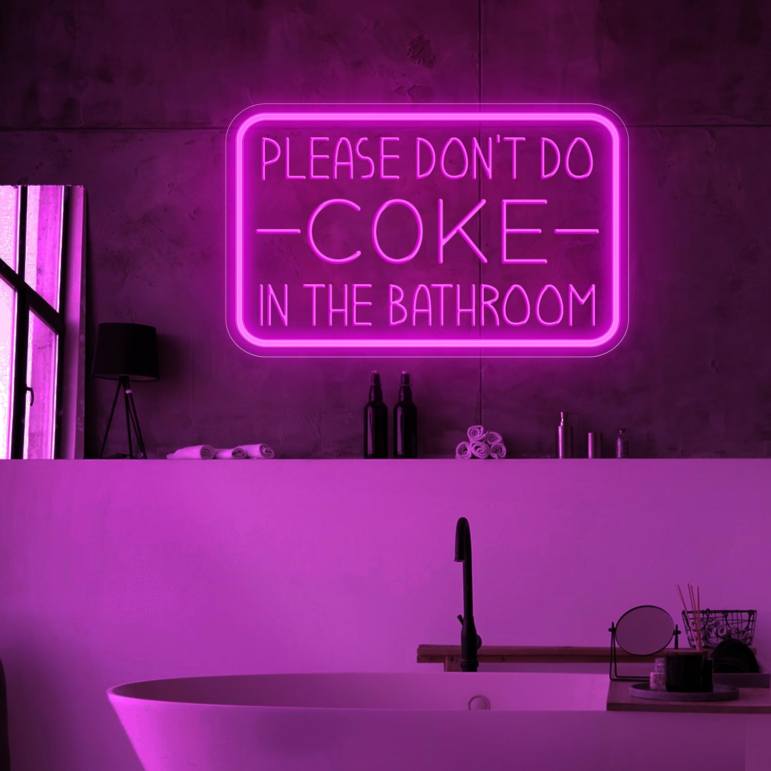 PSPCBS LED Neon Sign - "Please Don't Do Coke in The Bathroom", 10"x16", Pink-COKE, USB Powered, Adjustable Brightness Party Decor