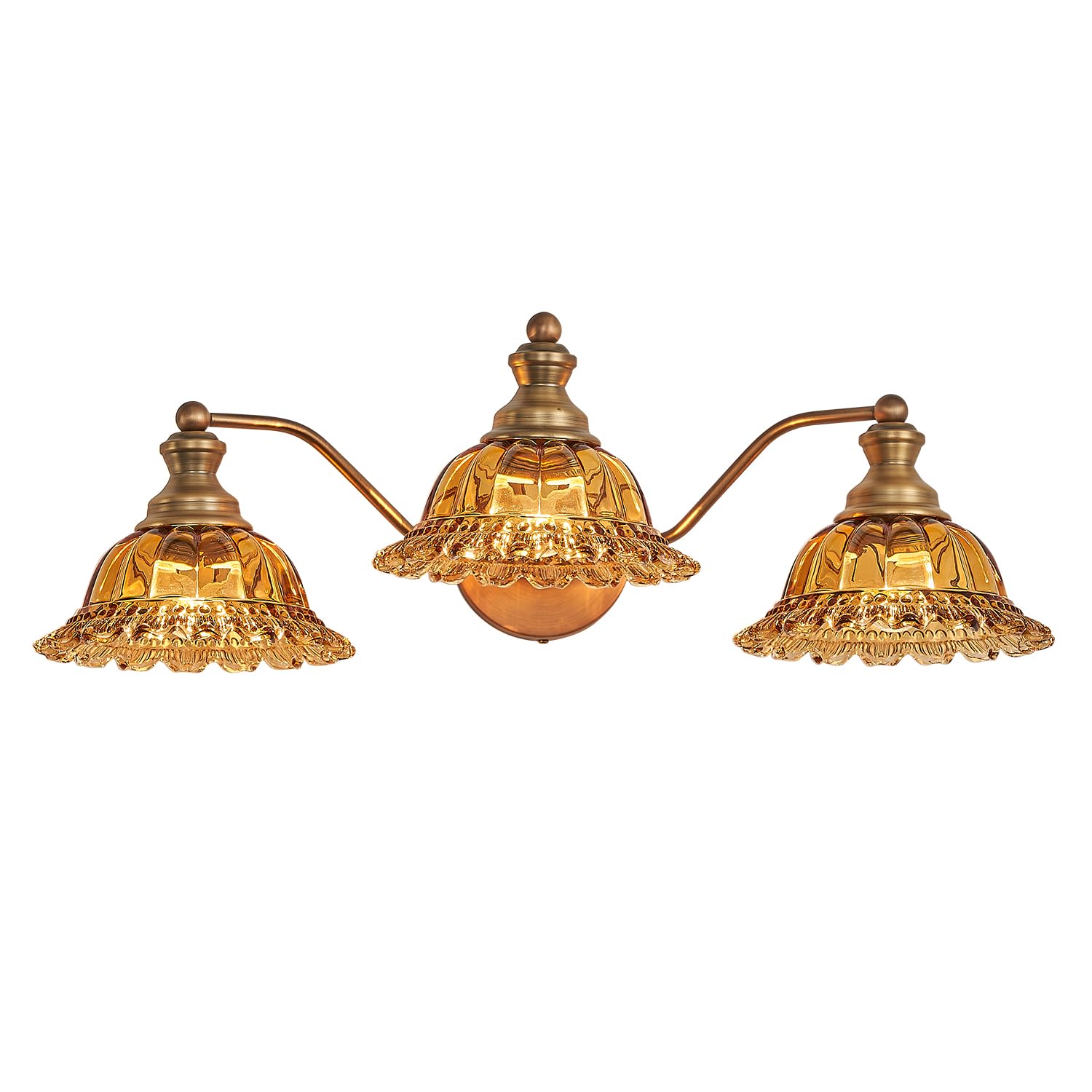 XIEDUN 3 Light Vanity Fixture - Brass and Tea Colored Glass, Metal, Model W338-3SC