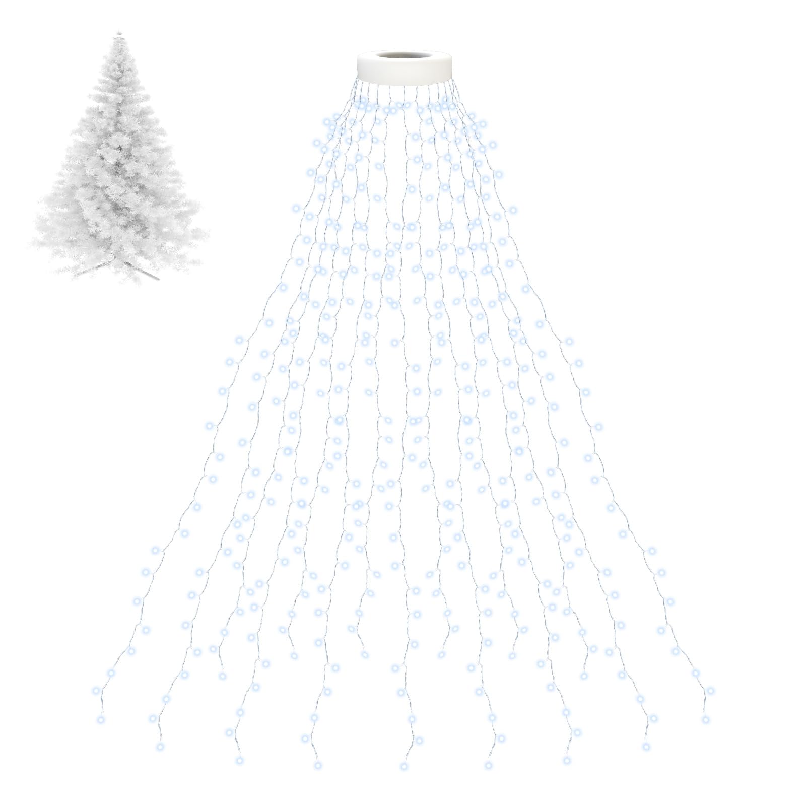 BOLWEO 400LED White Christmas Tree Lights, 8 Modes, 16 Lines, 6.6ft Drops, Cool White, UL Certified, for 6ft-7ft Trees