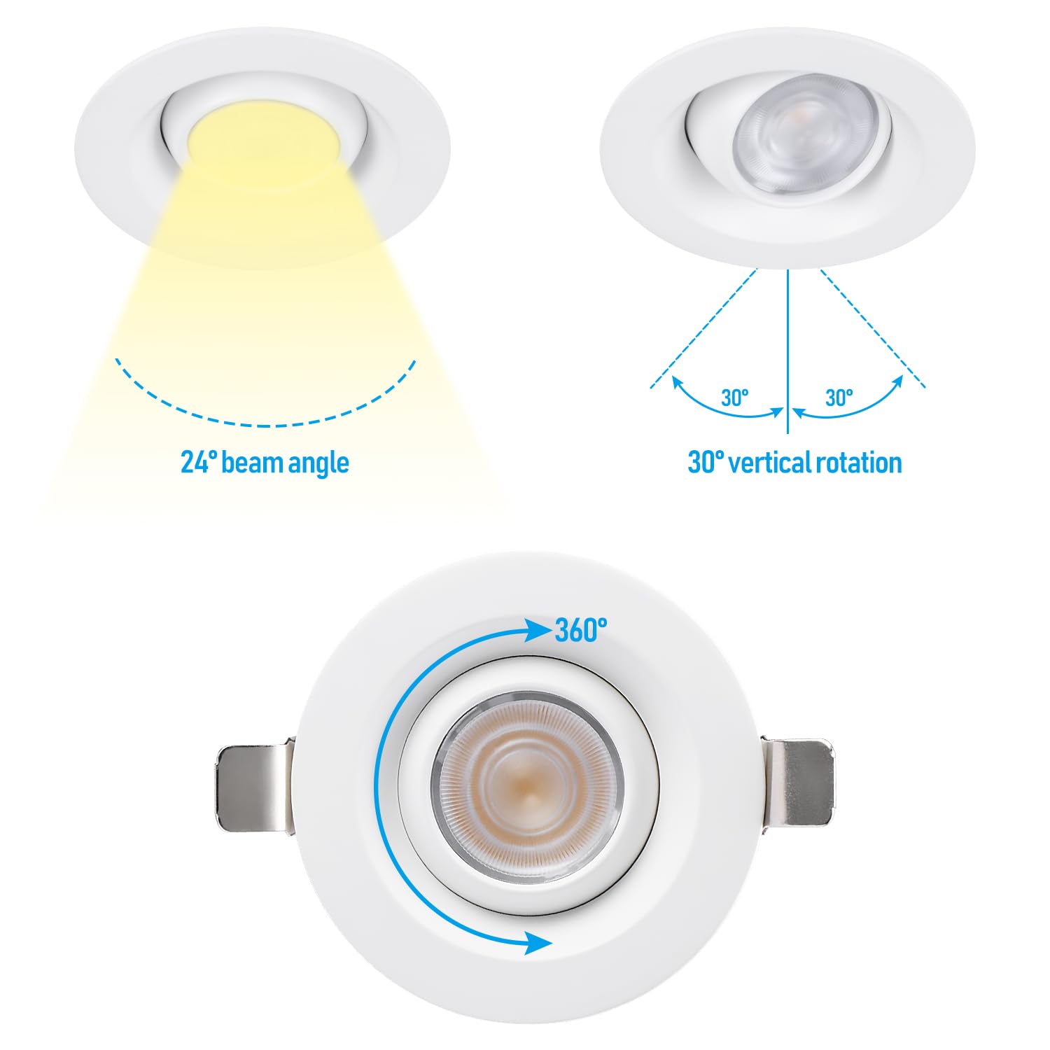 Torchstar 5Cct 3 Inch Gimbal Led Recessed Light With Junction Box, Narrow Frame Aluminum, Cri90+ Dimmable 7W Eyeball Downlight, Ic Rated, 2700K-5000K Selectable, Pack Of 6