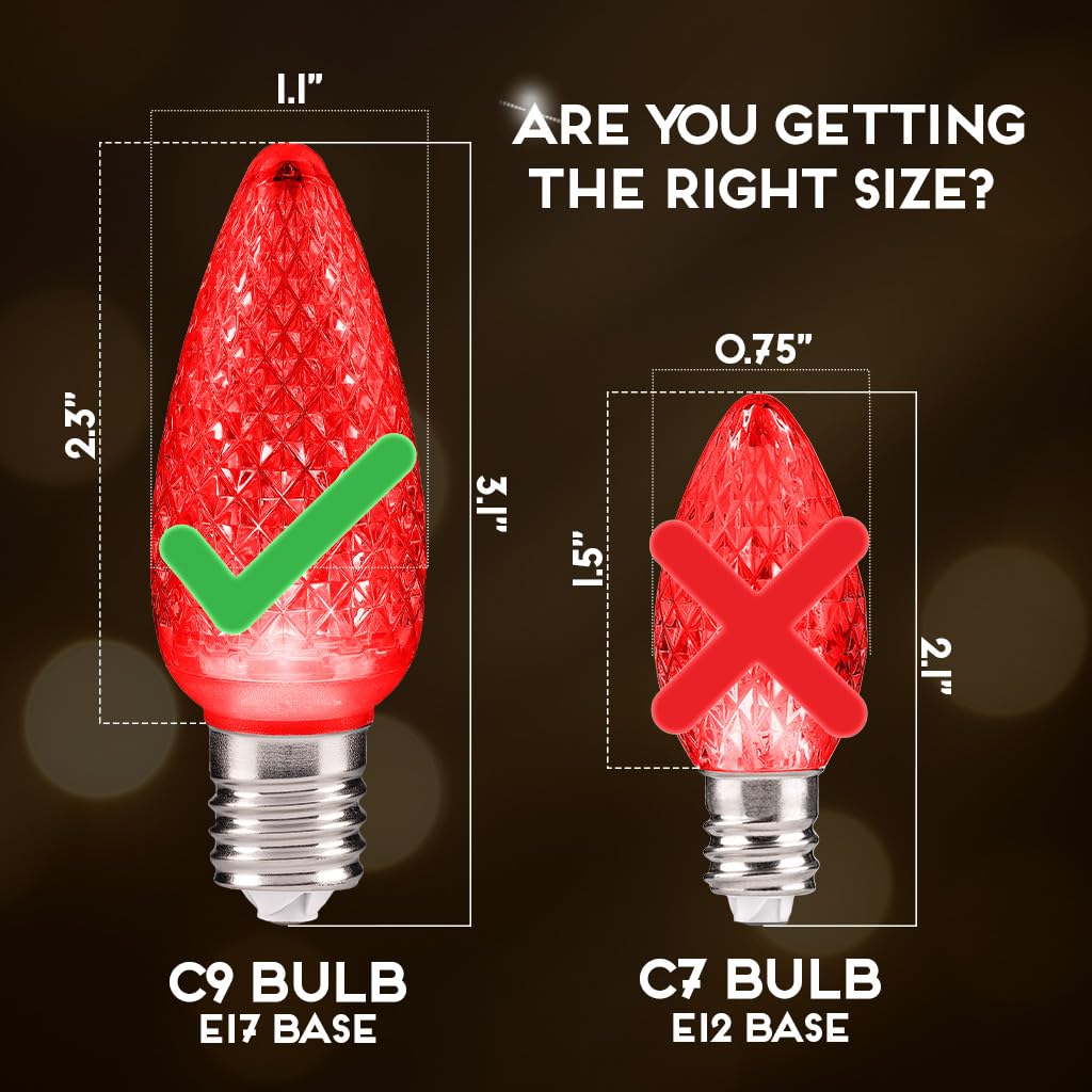 Hlo Lighting C9 Christmas Lights Set Of 25 Red Led Bulbs For Indoor & Outdoor Use, Durable Acrylic, Model 680912047739