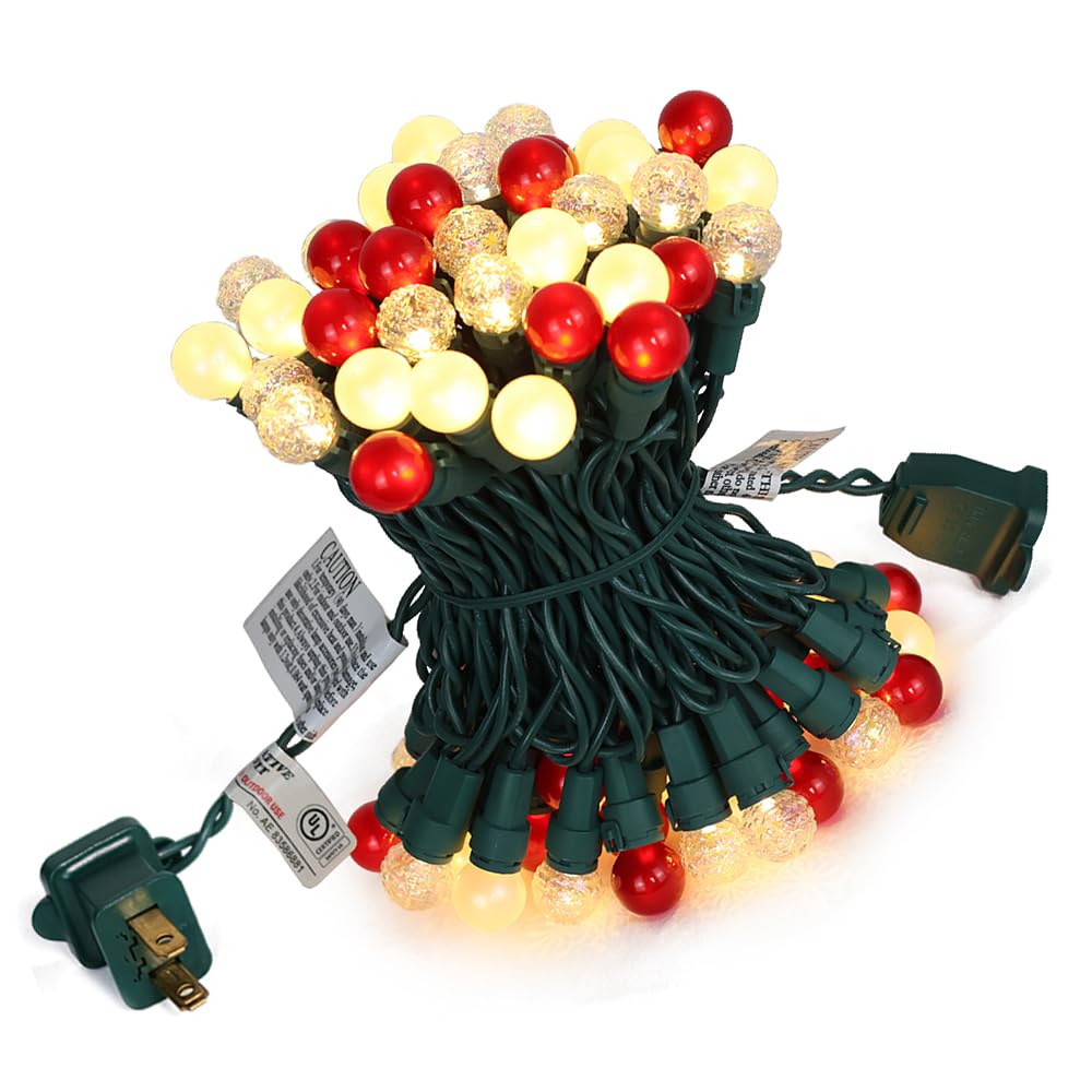 Christmas Lights 19Ft 70 LEDs G15 Pearlized Red White Christmas Lights Waterproof Connectable LED Stirng Lihgts Indoor/Outdoor G