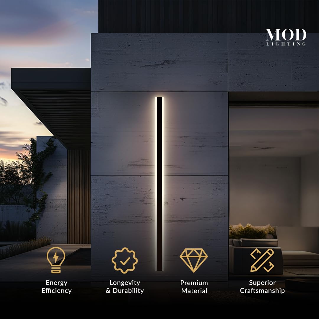 ?????? ???????????????? Haylen | Waterproof Outdoor Wall Light, Led Dimmable With Remote 3000K-6000K, Long Outdoor Porch Lights, Wired Lighting Fixture, Patio Exterior Wall Sconce, 1-Pack (Black, 94")