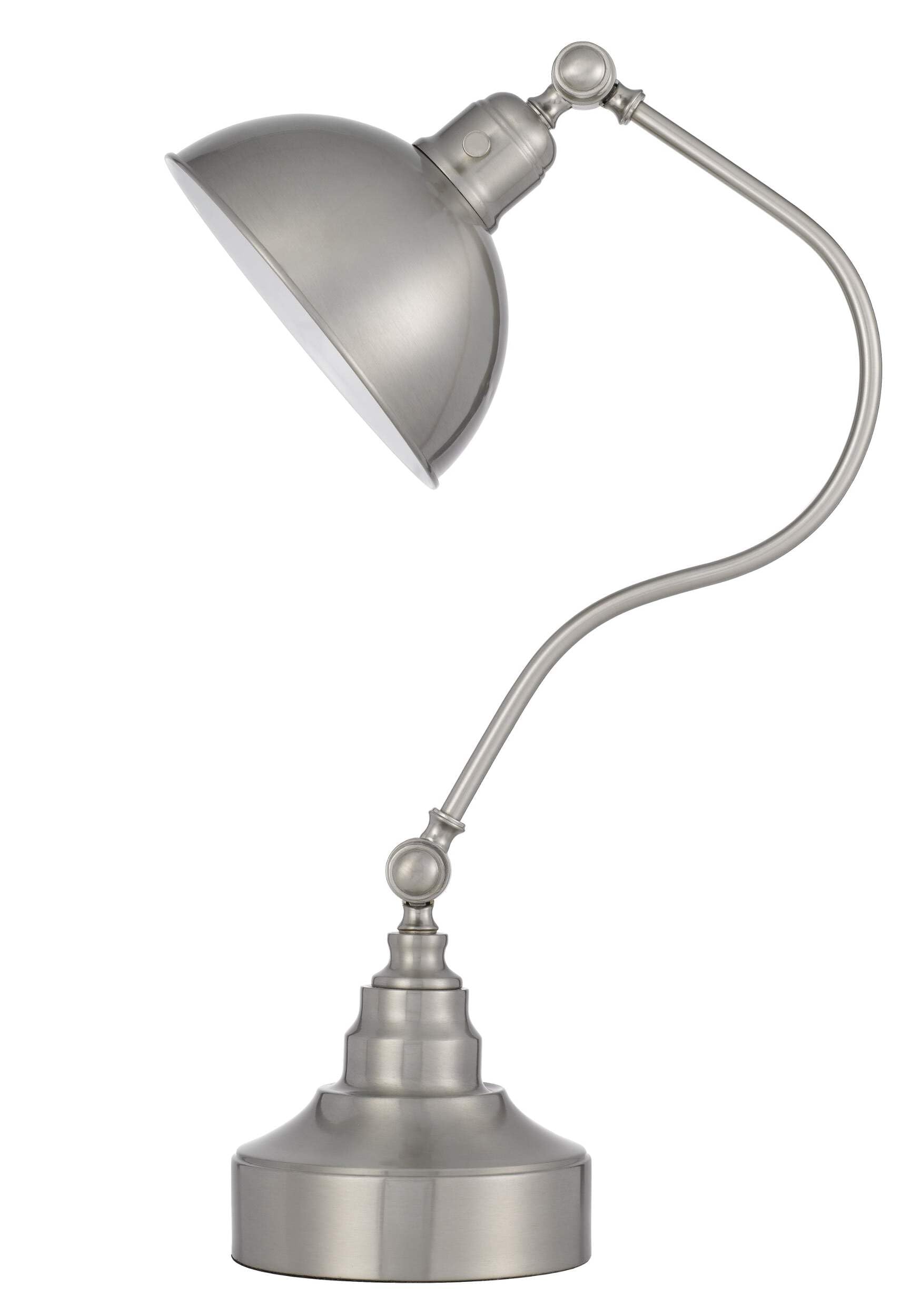 HomeRoots Desk Table Lamp 25 in. Nickel Metal with Dome Shade Model 524674