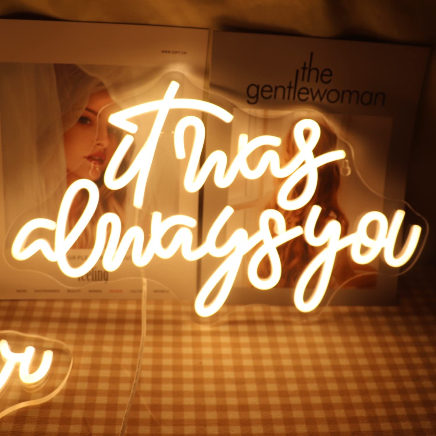 QiaoFei LED Neon Sign with Dimmer Switch, Warm White, Model QFLGT230317015, Decor for Wedding, Engagement, Birthday Party, Wall Decor