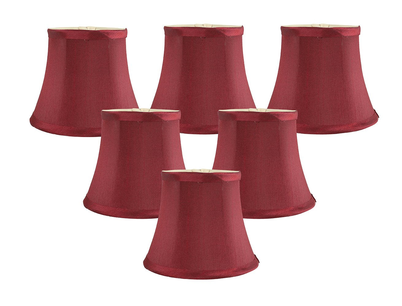MERIVILLE Set of 6 Burgundy Faux Silk Chandelier Lamp Shades, Softback Bell Shape, Clip-On Fitter, 4in x 6in x 5in