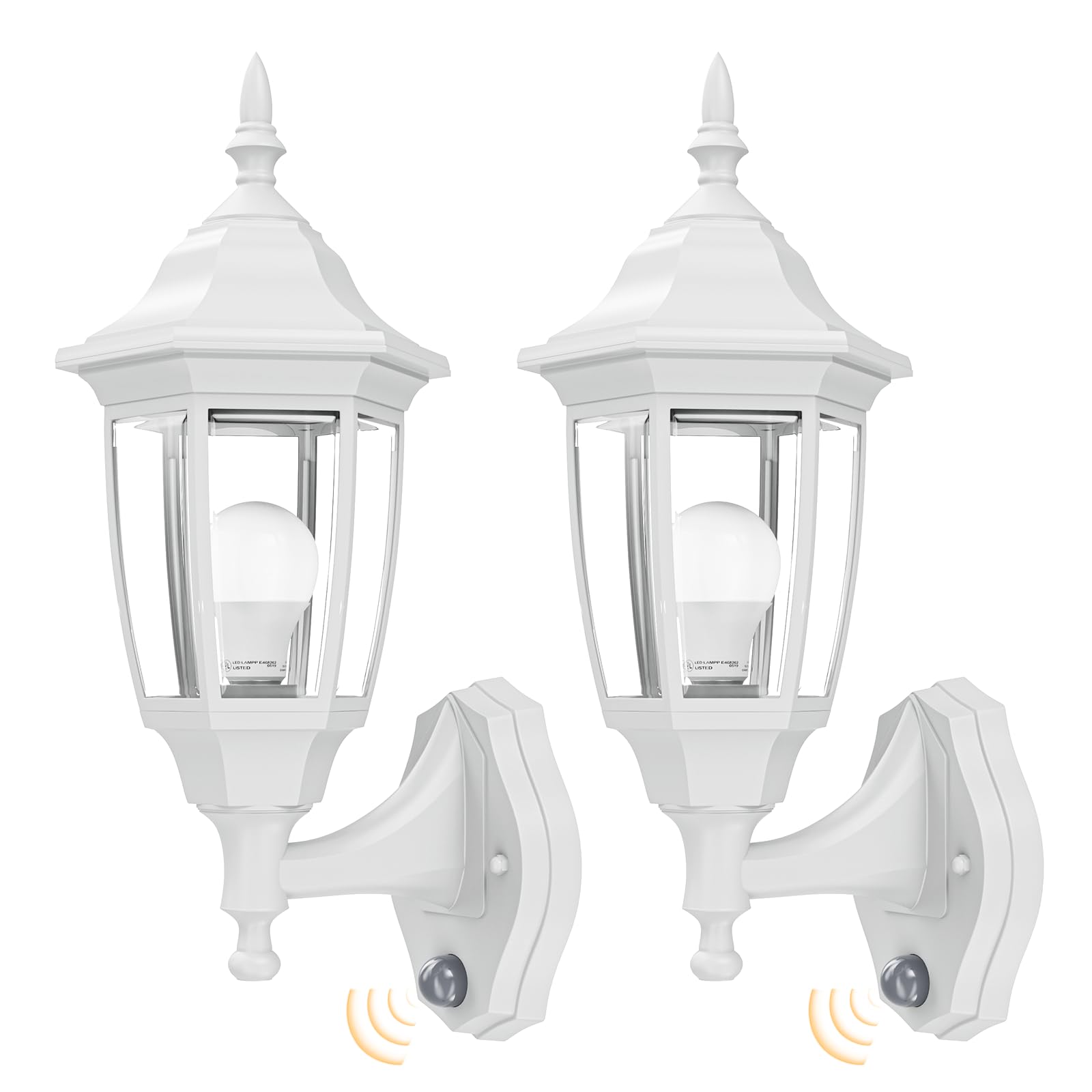 EMART Dusk to Dawn Outdoor Porch Sconce, LED Waterproof Light Fixture, Plastic, White, 2 Pack, Model EM-WGL-2-PS