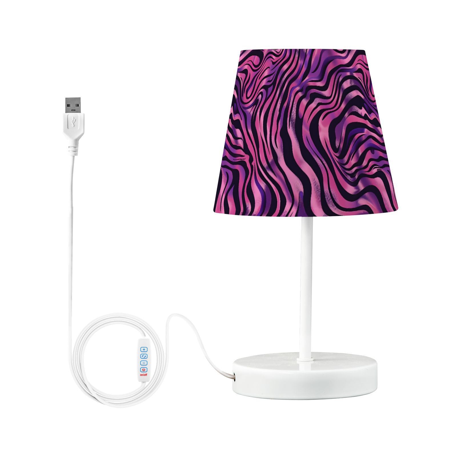 BOENLE Bedside Lamp Zebra Print Purple Black Table Lamp Bedroom LED Nightstand Desk Lamp Lampshade for Sleeping Living Room Dorm