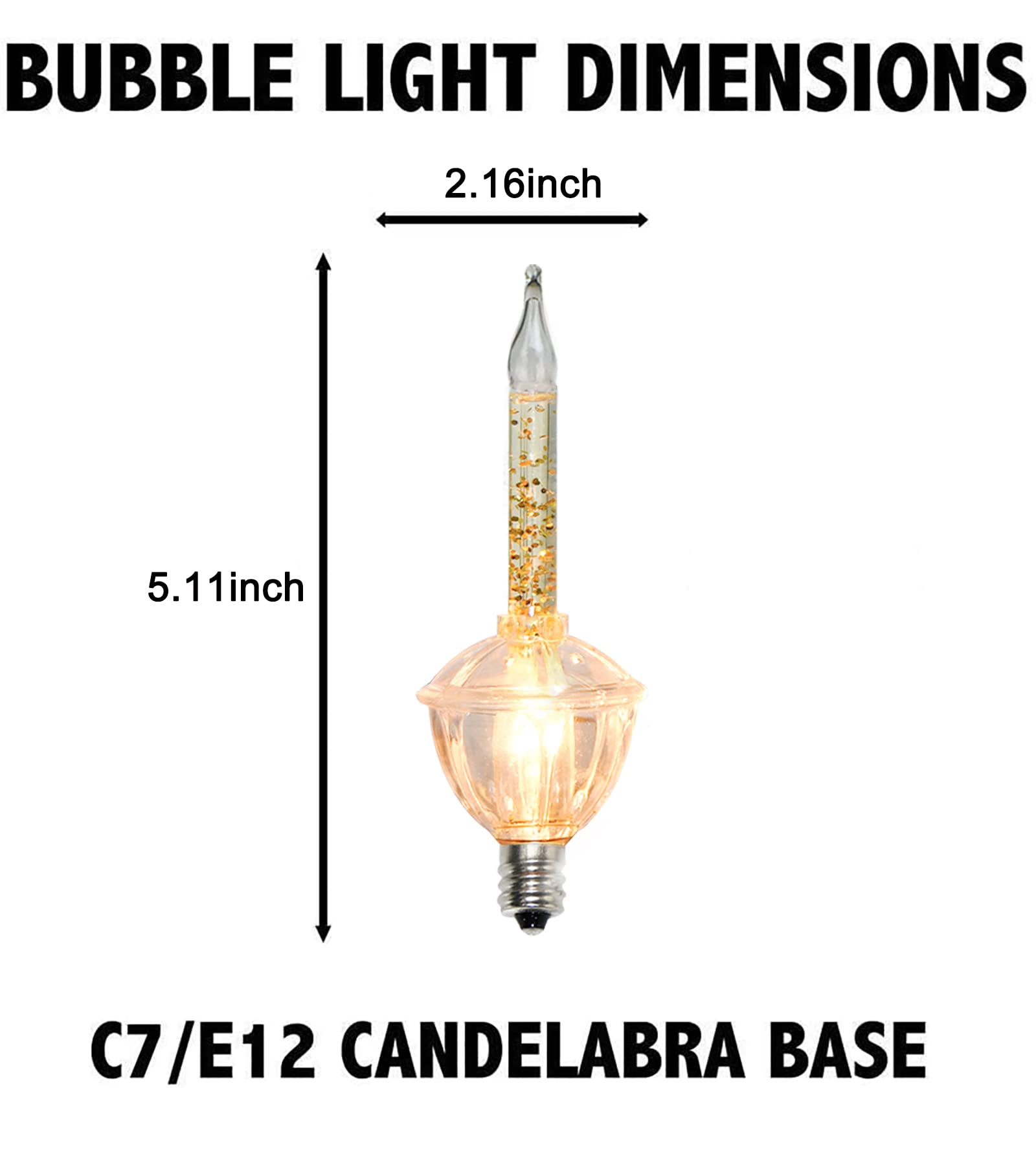 Abeja Christmas Bubble Lights, 4 Pack Gold Glitter, C7/E12 Base, 5 Watts, Vintage Decorations