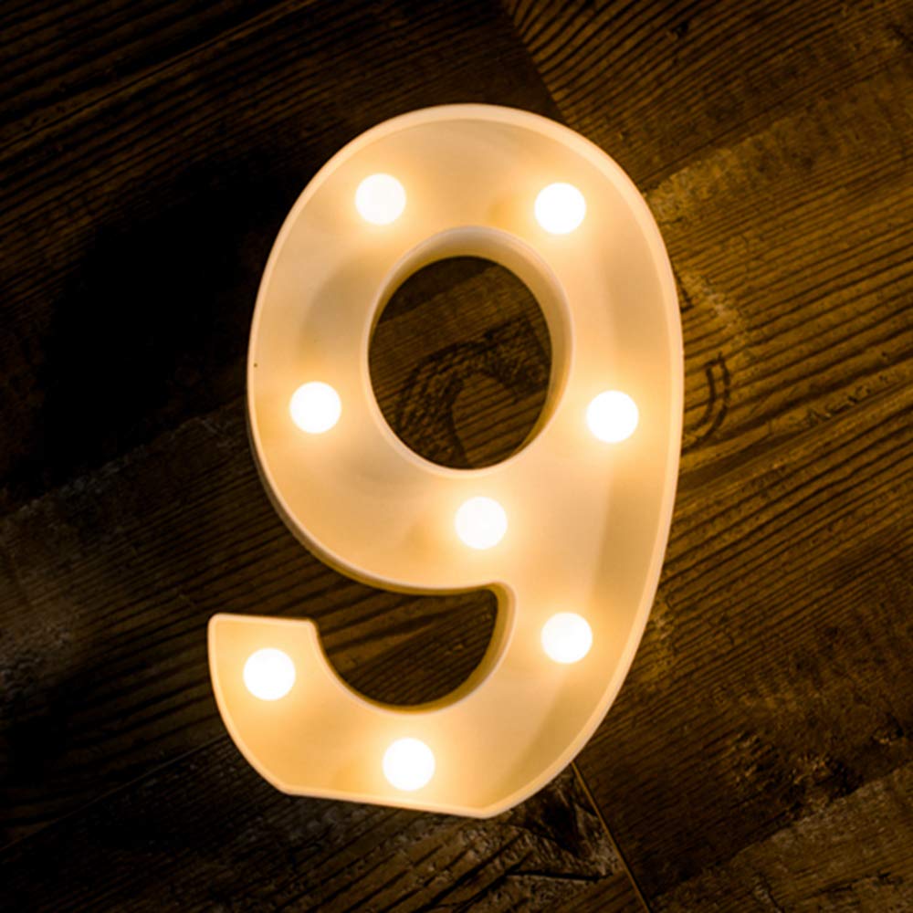 Foaky Decorative Led Light Up Number , Light Up Number Sign for Night Light Wedding Birthday Party Christmas Home Bar Decoration Number(9)