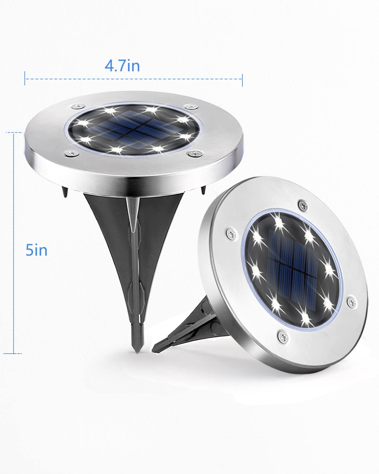 Ufond 8 Pack Solar Ground Lights, Outdoor Waterproof Solar Garden Disk Lights For Patio Pathway Yard, Landscape Lighting (Cold W