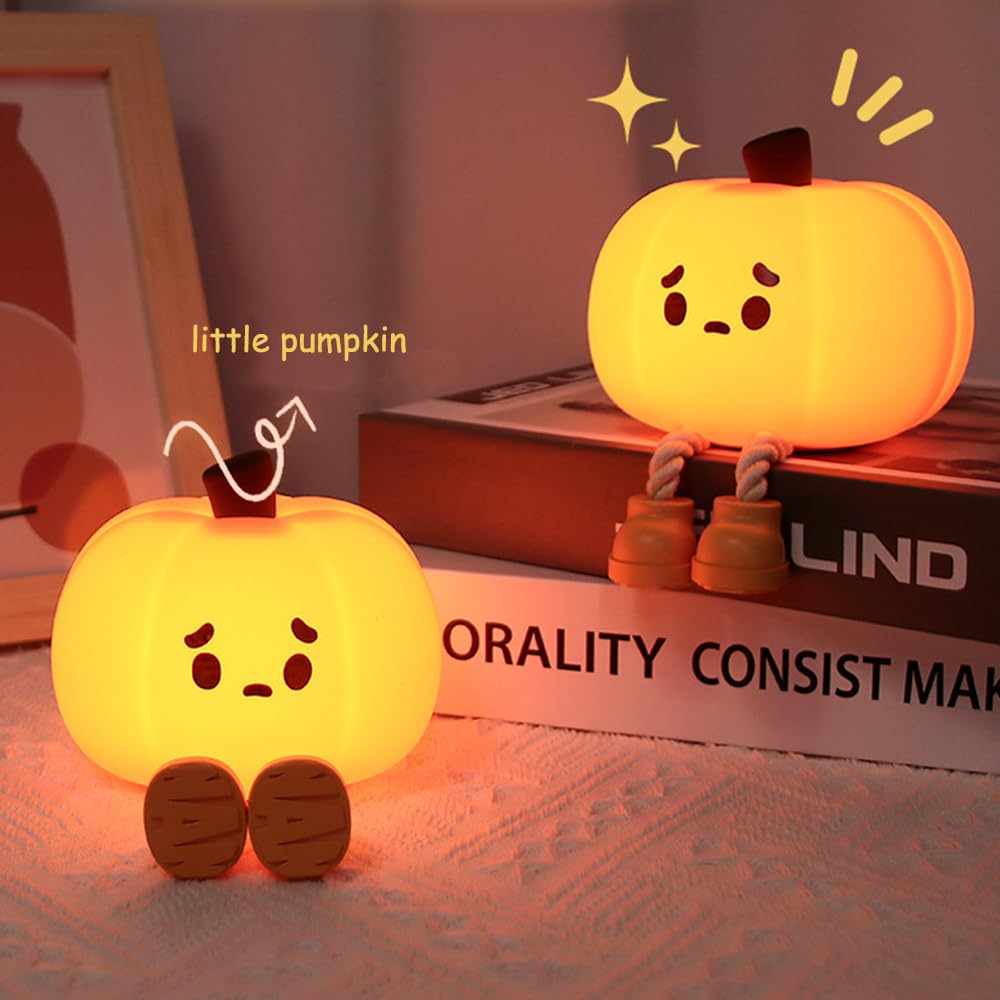 ipalmay Pumpkin Night Light - 30min Auto-Off Kids Toddler Nursery Bedside Nightlight, 3 Light Brightness Night Lamp for Bedroom