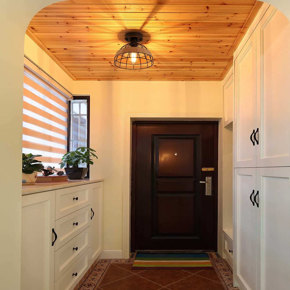 Dijiahua 2 Pack Black Industrial Woven Semi Flush Mount Ceiling Light Fixture