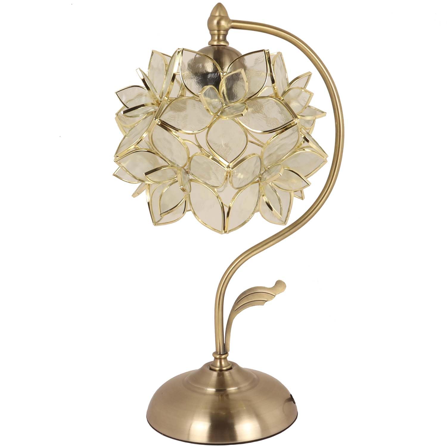 Bieye L10908 Tiffany Style Stained Glass Flower Petal Table Lamp with Brass Base for Home D  cor (Clear, 8'' Rose Lily)