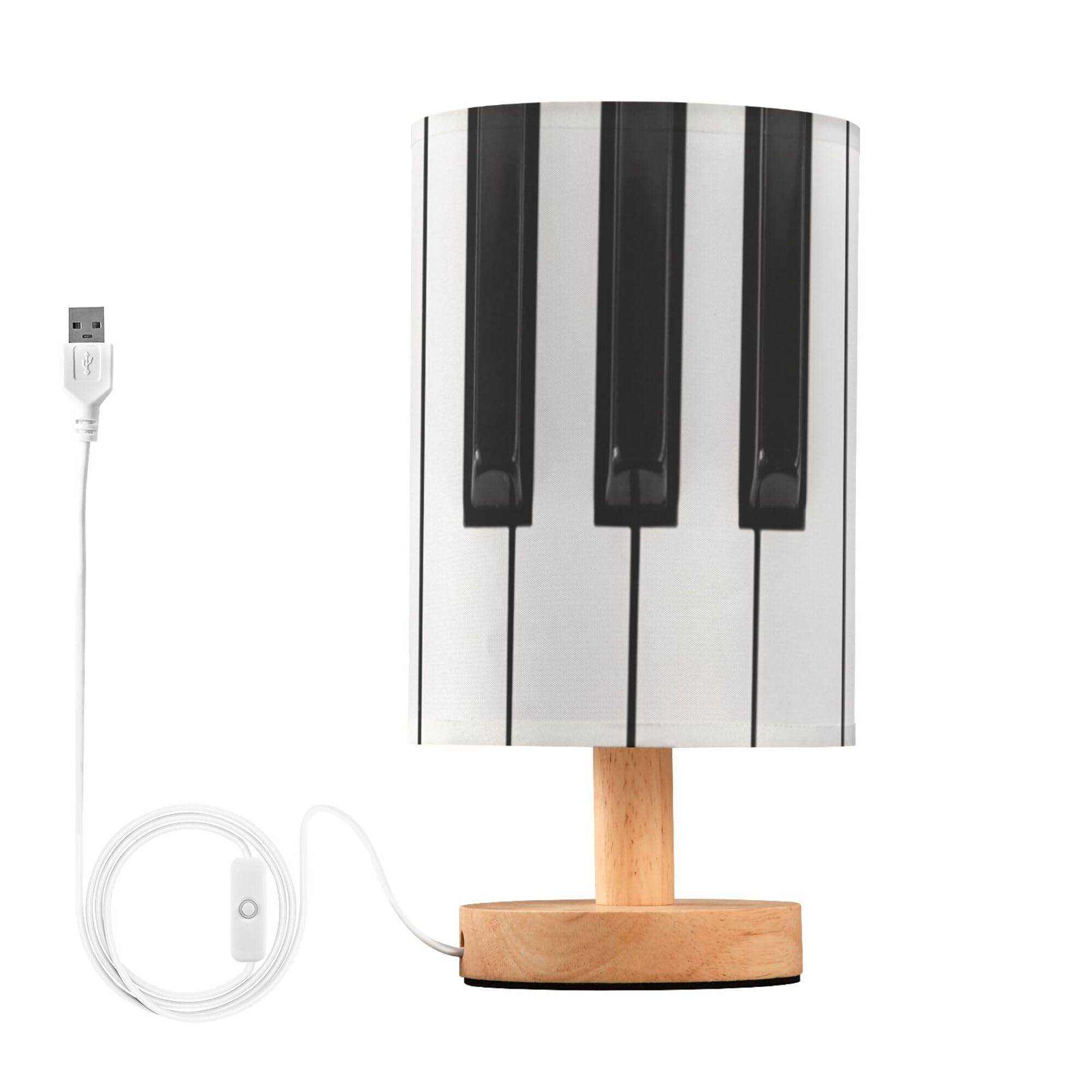 YYZZH Table Lamp Piano Key Black and White Musical Instrument Nightstand Lamp with Wood Base Fabric Lamp Shade Bedside Desk Lamp