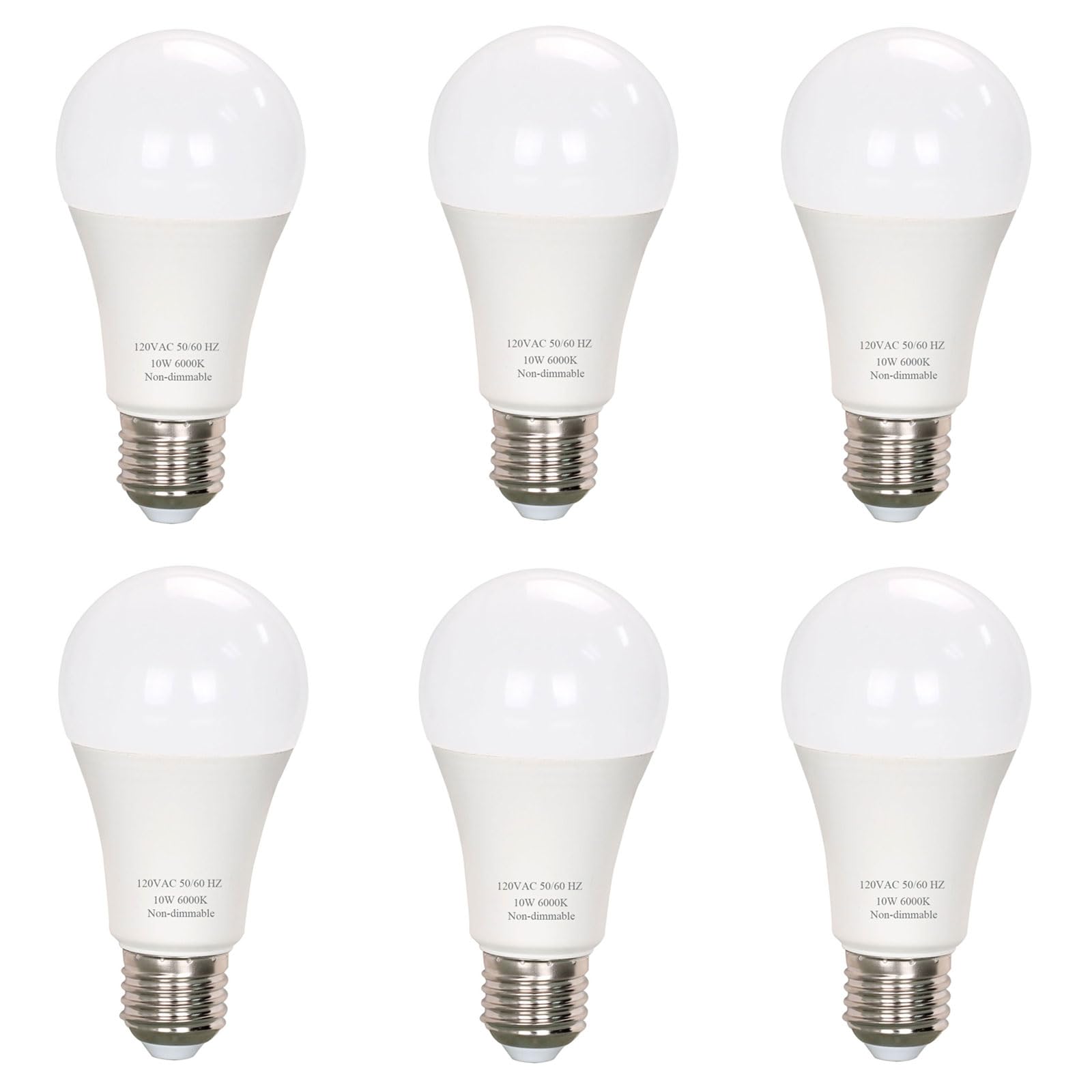 A19 Led Light Bulb - 60 Watt Equivalent, Daylight White 6000K, 800 Lumens 10W Led Bulbs Bright, Non-Dimmable, 6-Pack