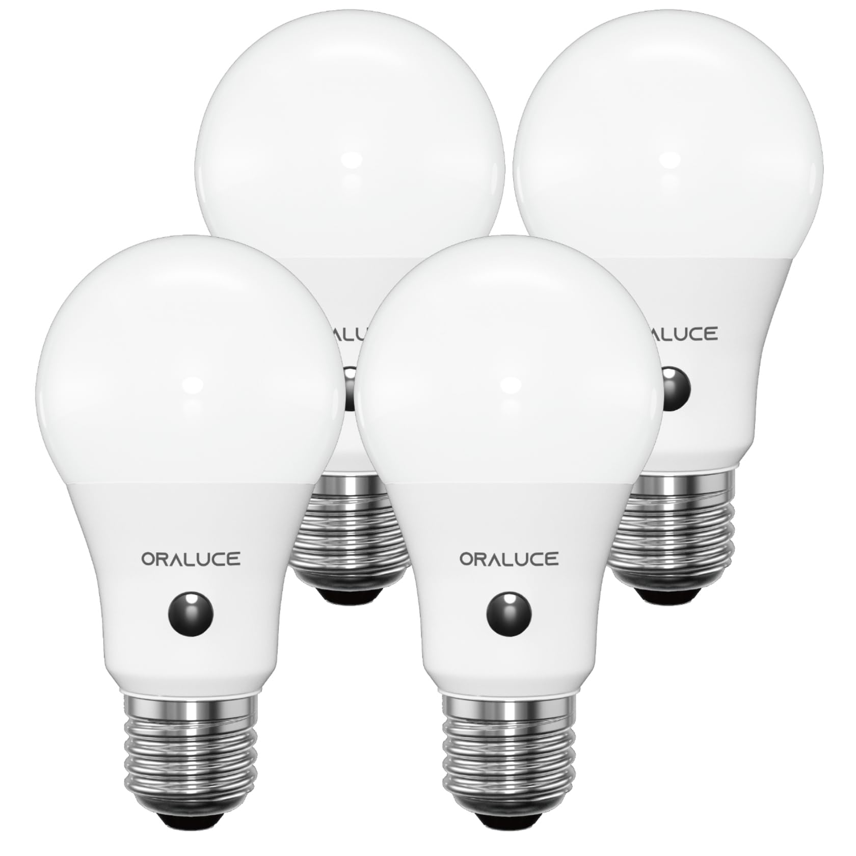ORALUCE Dusk to Dawn LED Outdoor Light Bulb, Warm White 3000K, E26 Base, 60W Equivalent, 4 Count