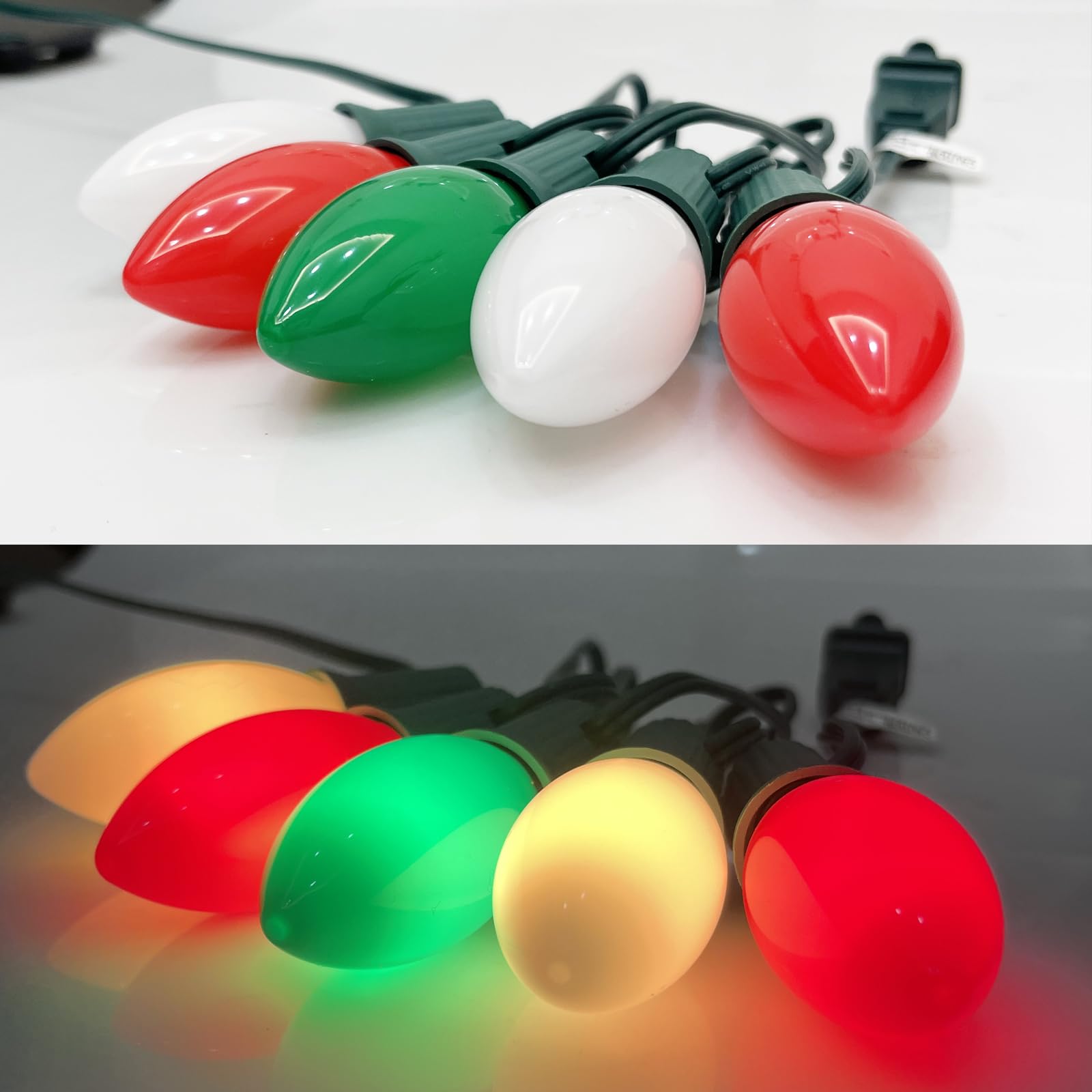 Sunsgne C9 Led Outdoor Vintage Christmas Lights, 25Ft Christmas Tree Lights With 26 0.6W Led Red Green White Lights(1 Spare) For