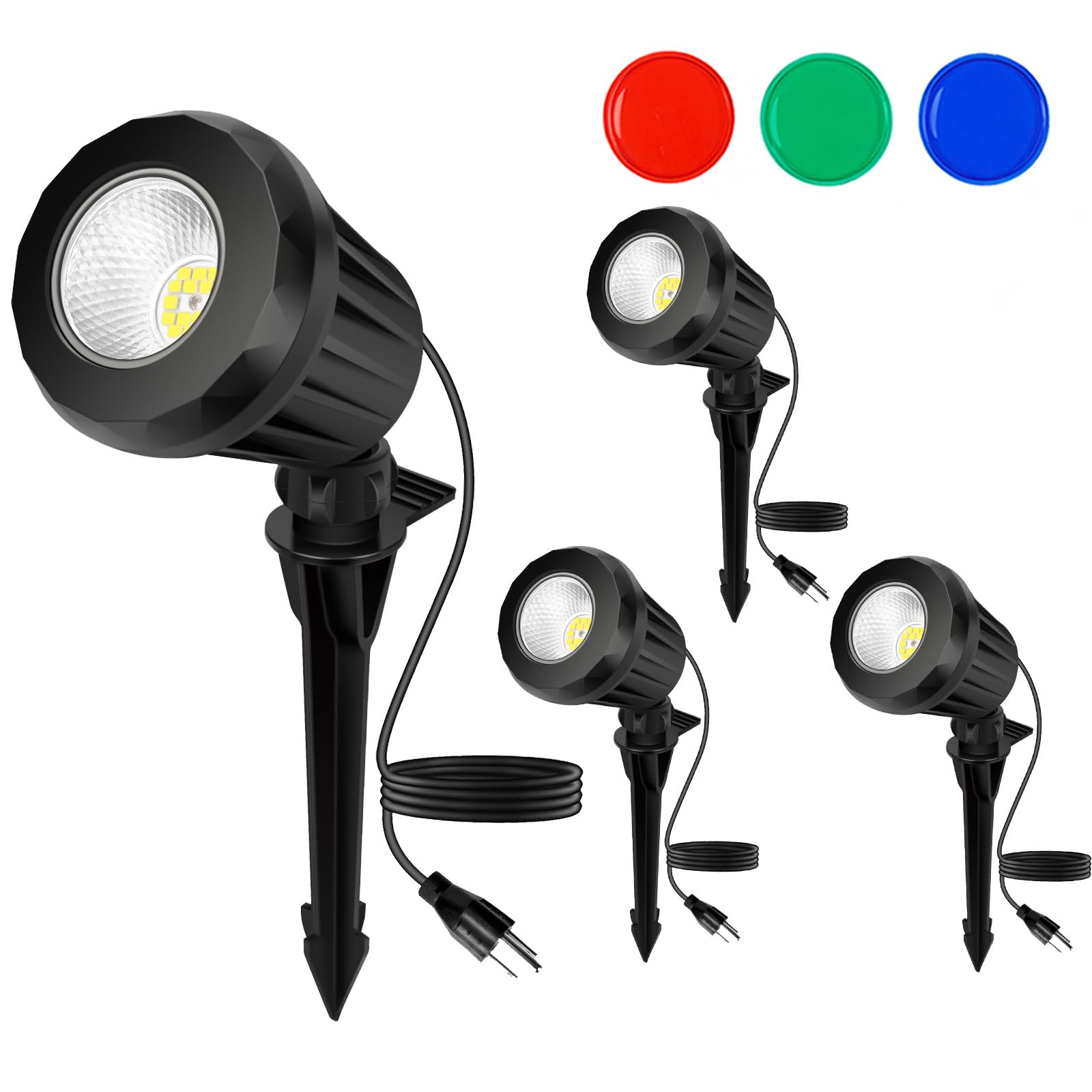 Holeva Rgb Led Landscape Spotlights, 2700K Warm White Outdoor Spot Lights With 3 Multicolor Lenses, Ip67 Waterproof, 120V Plug-I