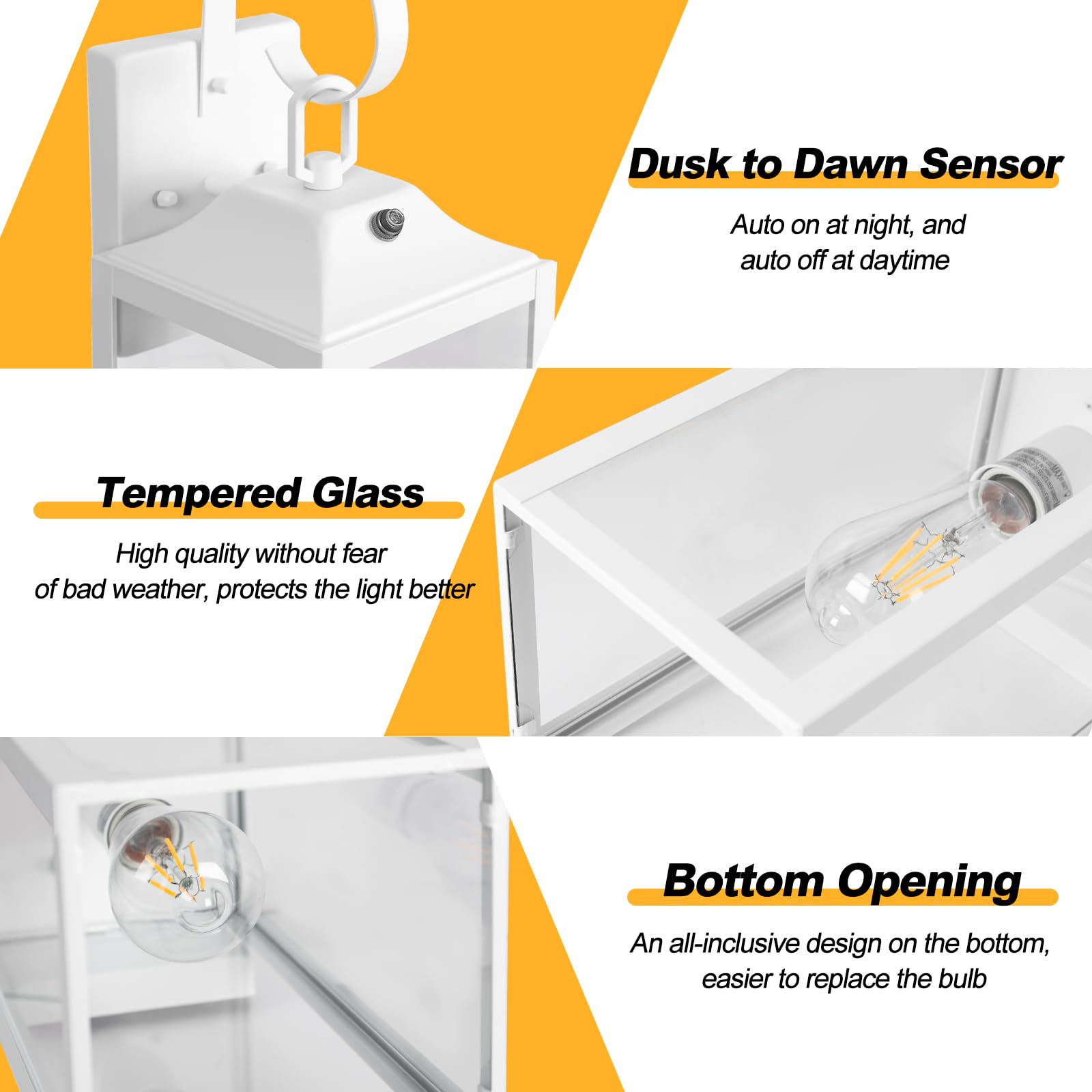 Yolsunes 19&quot; Dusk To Dawn Outdoor Wall Light, Waterproof Industrial Sconce, White Metal Fixture