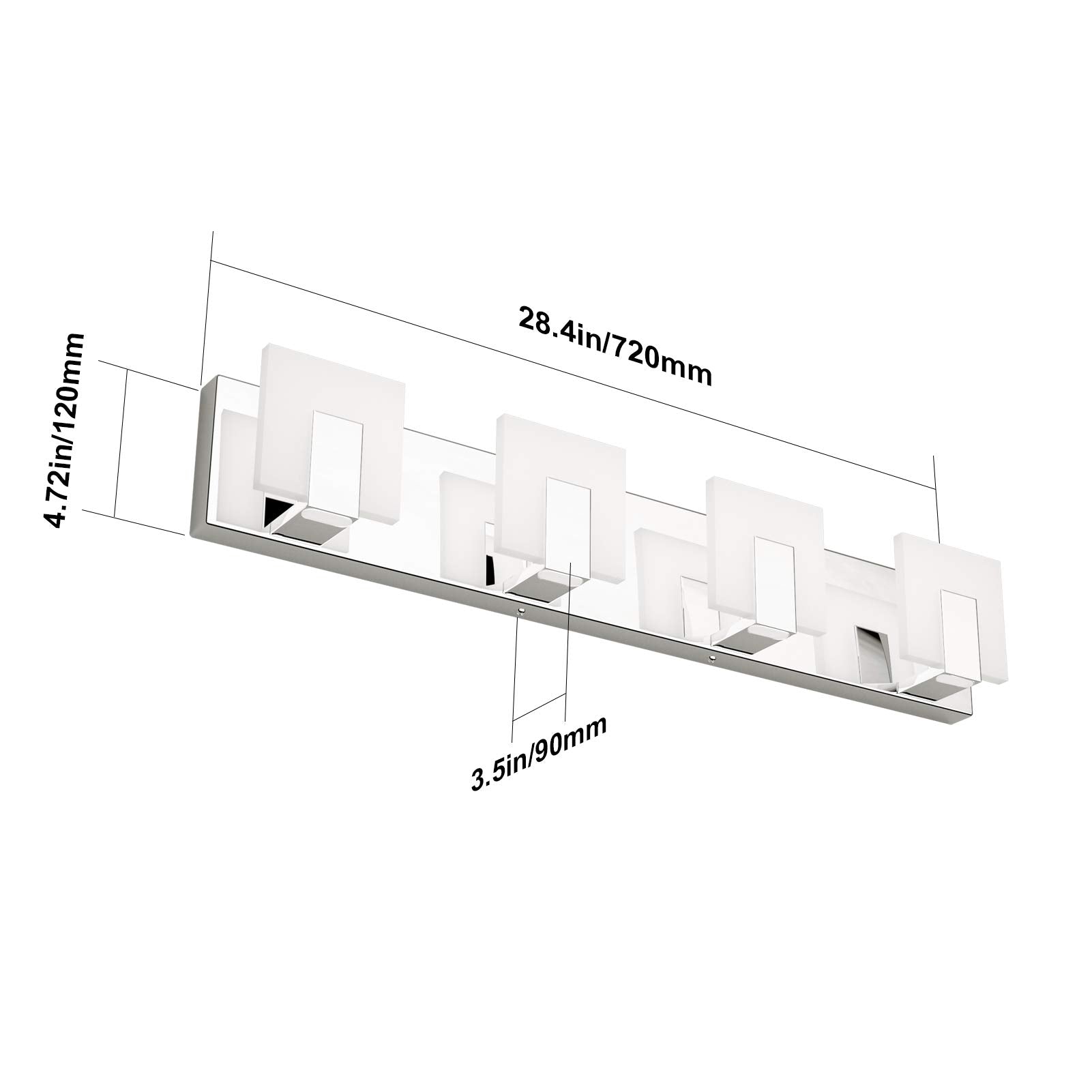 Aipsun Modern Led Bathroom Vanity Light, 4 Lights, Frosted White Acrylic, Chrome Finish, Model Ca-1105-4T, 6000K White Light