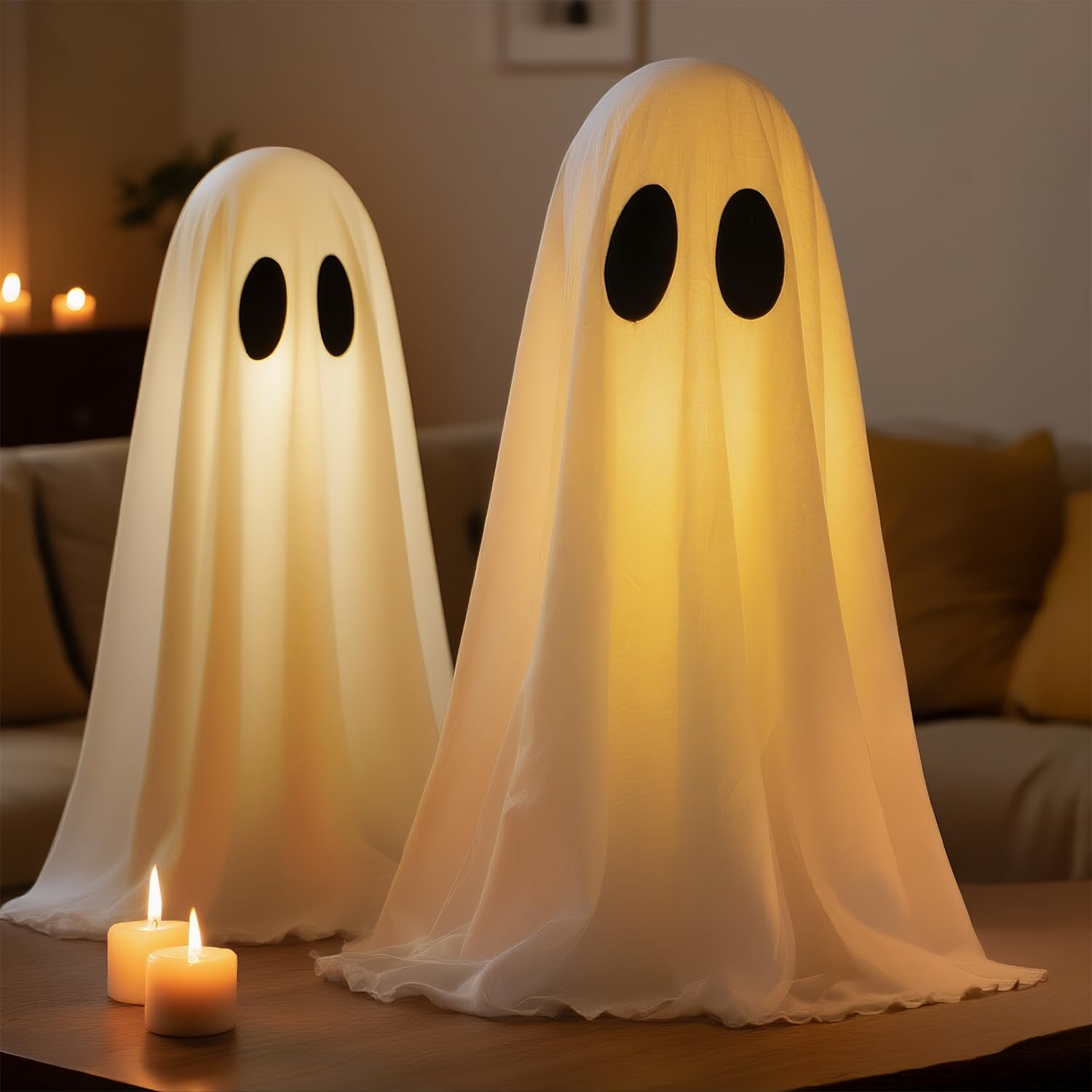 LinkCute Halloween Ghost Decor Kit - 2 Packs USB Power with Remote Controlled String Lights, White, Model LK717