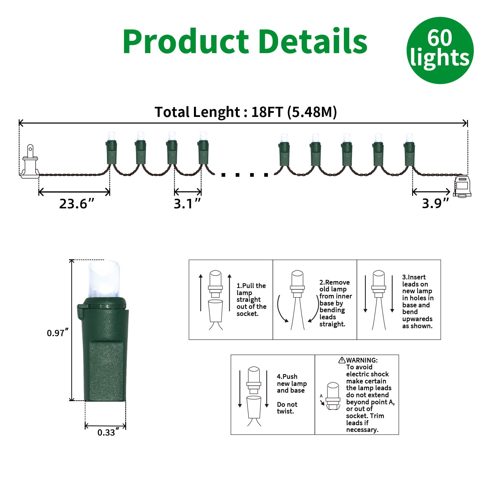 Lamphome 60 Count Cool White -String Lights - Led Christmas Lights, Mini Led Lights For Indoor Outdoor Home Holiday Party Wedding Independence Day Decoration