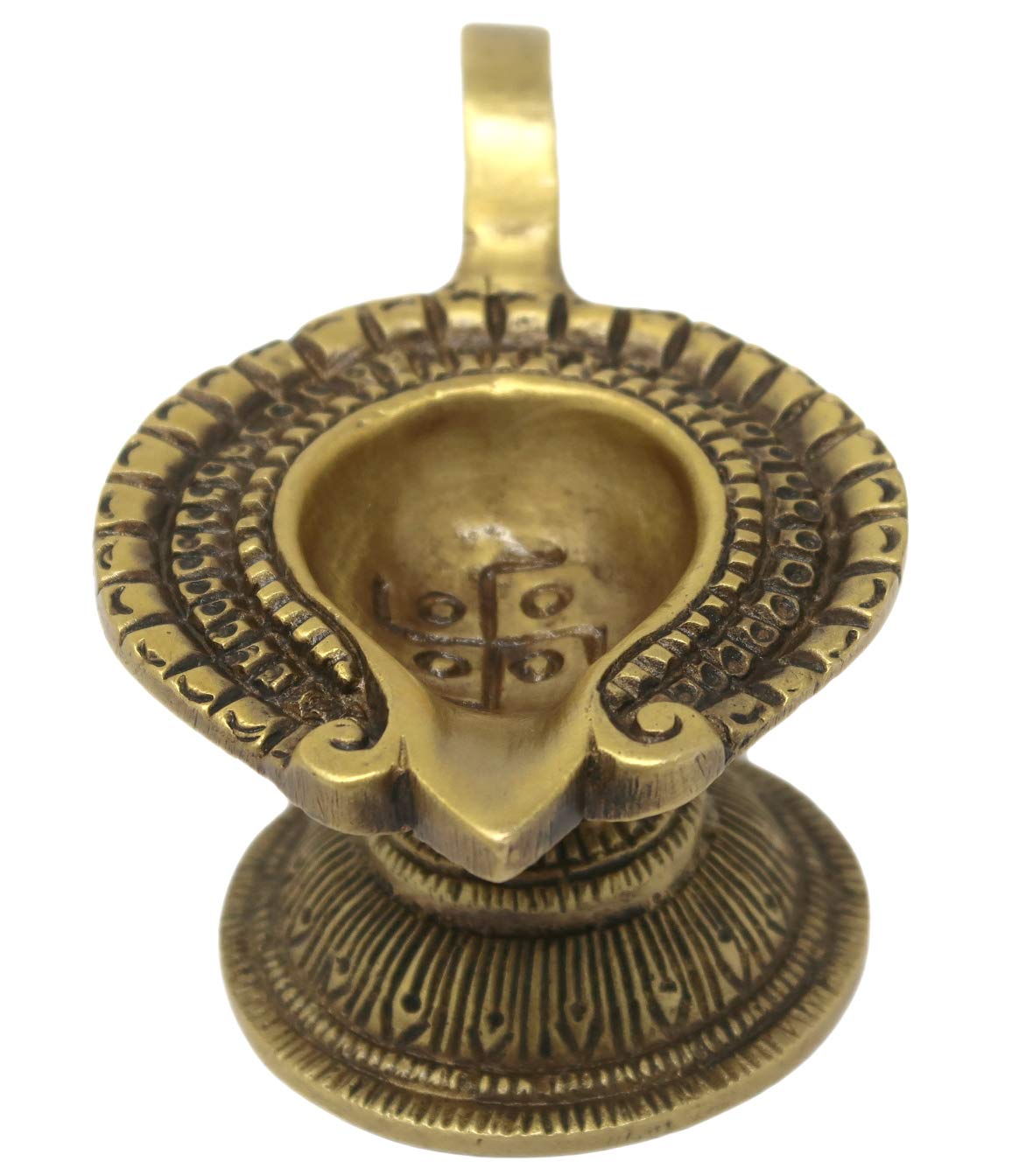 Swastik Design Diya Oil Wick Lamp for Puja and Aarti for Home Temple Mandir 1.5x4x2.25 Inches; 200 Grams