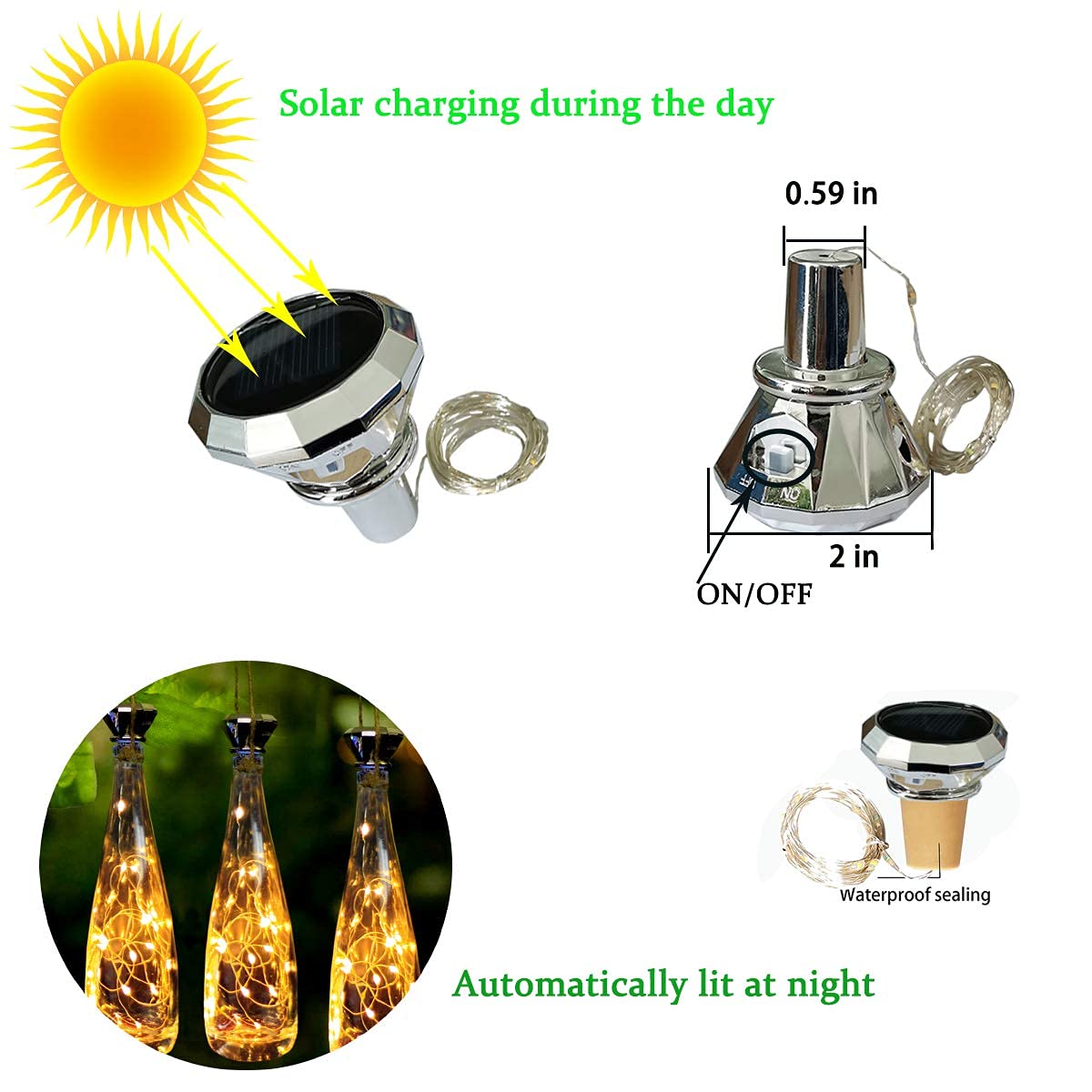 Ostritec Upgraded Solar Diamond Shaped Wine Bottle Lights  8 Pack 20 Led Fairy Lights With Solar Cork Lights Outdoor Waterproof For Wedding Party Decor Women Gift
