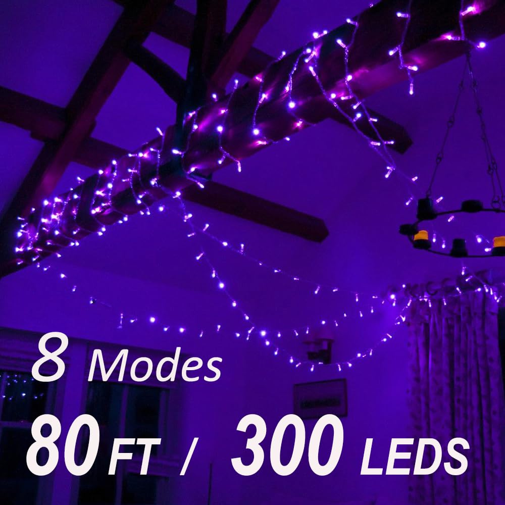 Solhice Black Light String Lights - 80ft, 300 LEDs, Remote Plug-in for Indoor Décor, Model HG00240-R