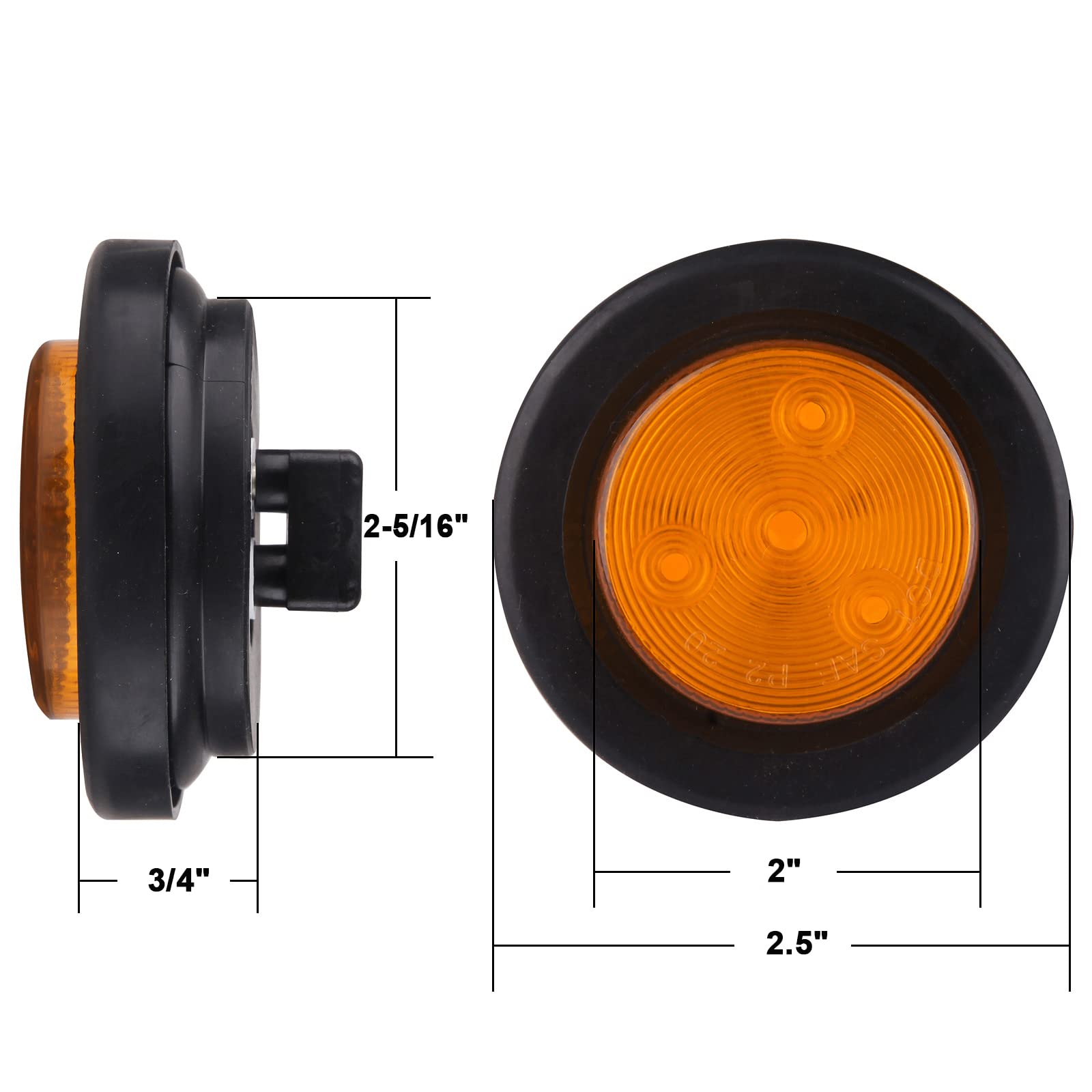 10Pcs 2 Inch Round Led Trailer Side Marker Clearance Lights Amber, Sealed 2'' Round Led Trailer Marker Lights 4 Leds W/Rubber Gr