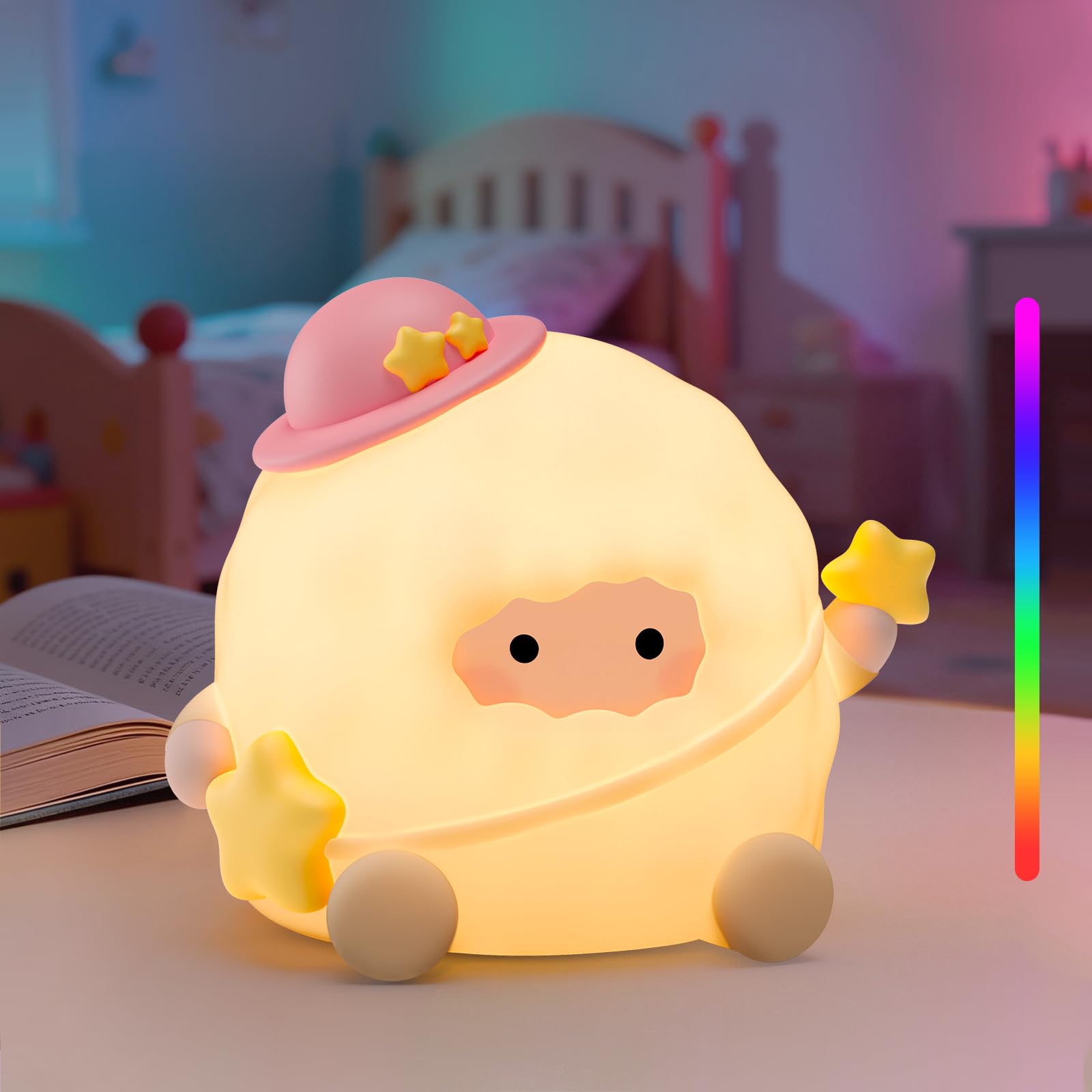Baby Night Light, Touch Control Rechargeable Nursery Lamp with Dimmable Soft Light, Portable 3 Brightness Level and 7 Colors LED