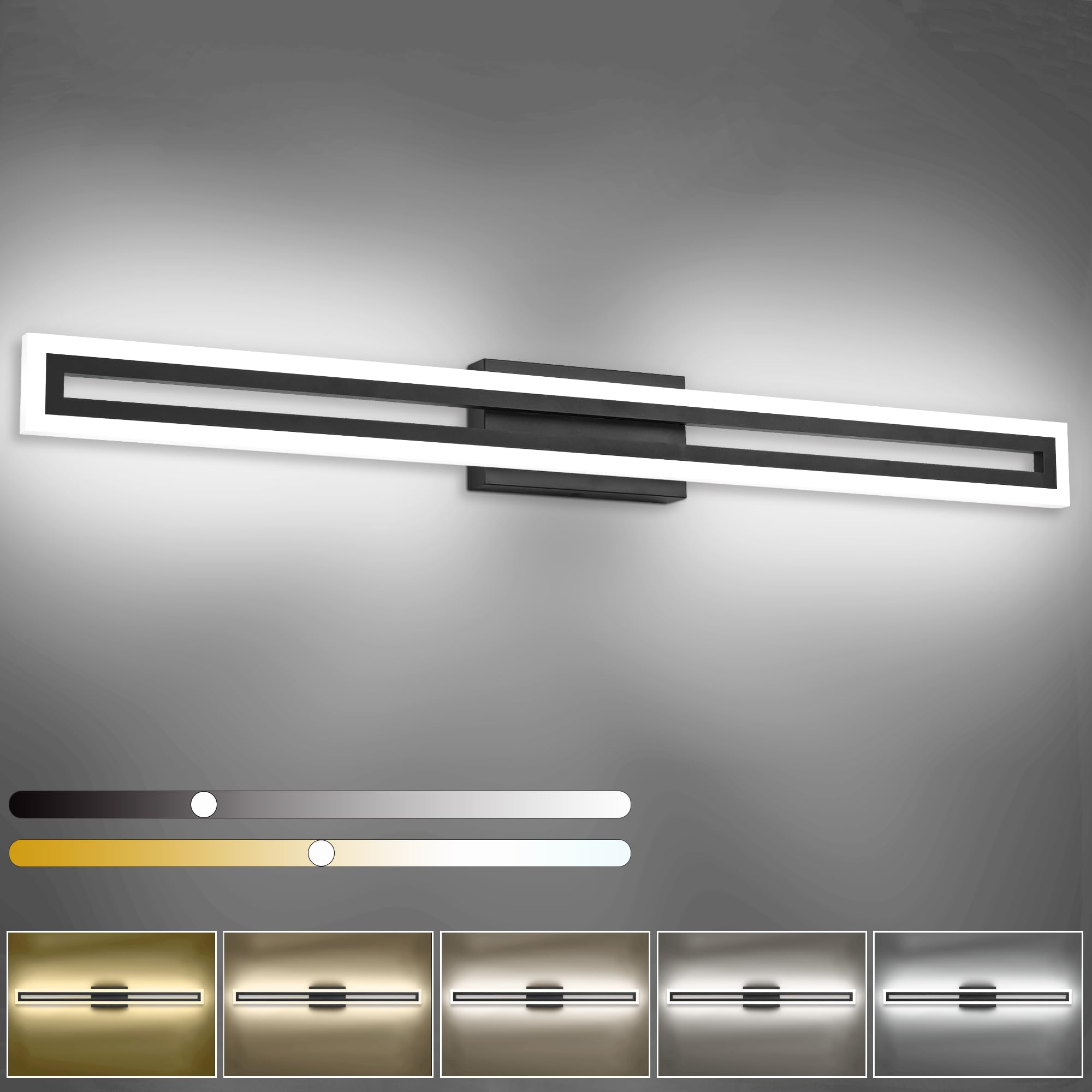SOLFART 40 Inch LED Bathroom Vanity Light Matte Black 5CCT Adjustable Color & Brightness Model S8300-1020mm