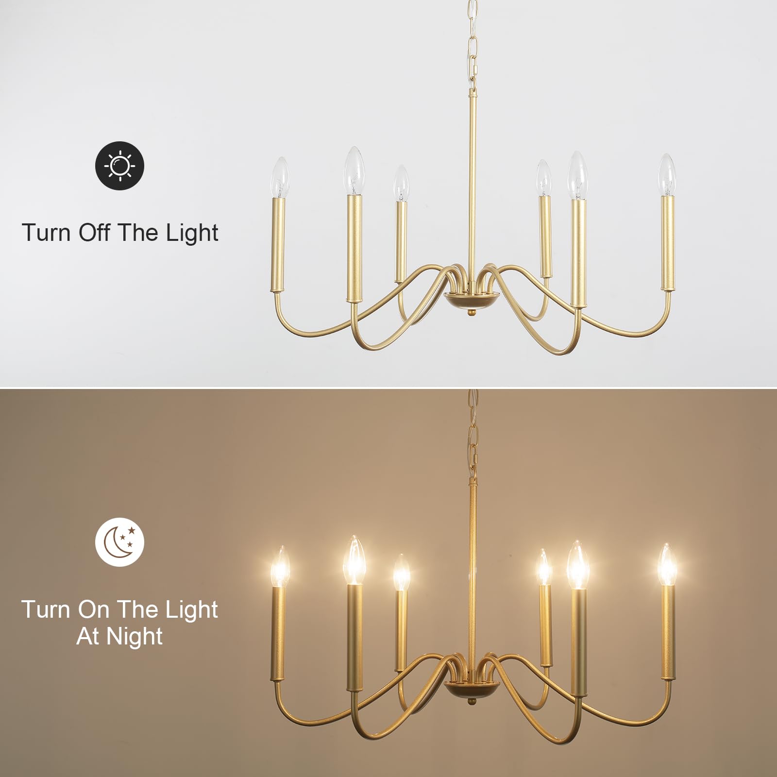 Generies 6-Light Antique Gold Farmhouse Chandelier - Rustic Candle Ceiling Light for Dining Room, Living Room, Kitchen Island, Entryway