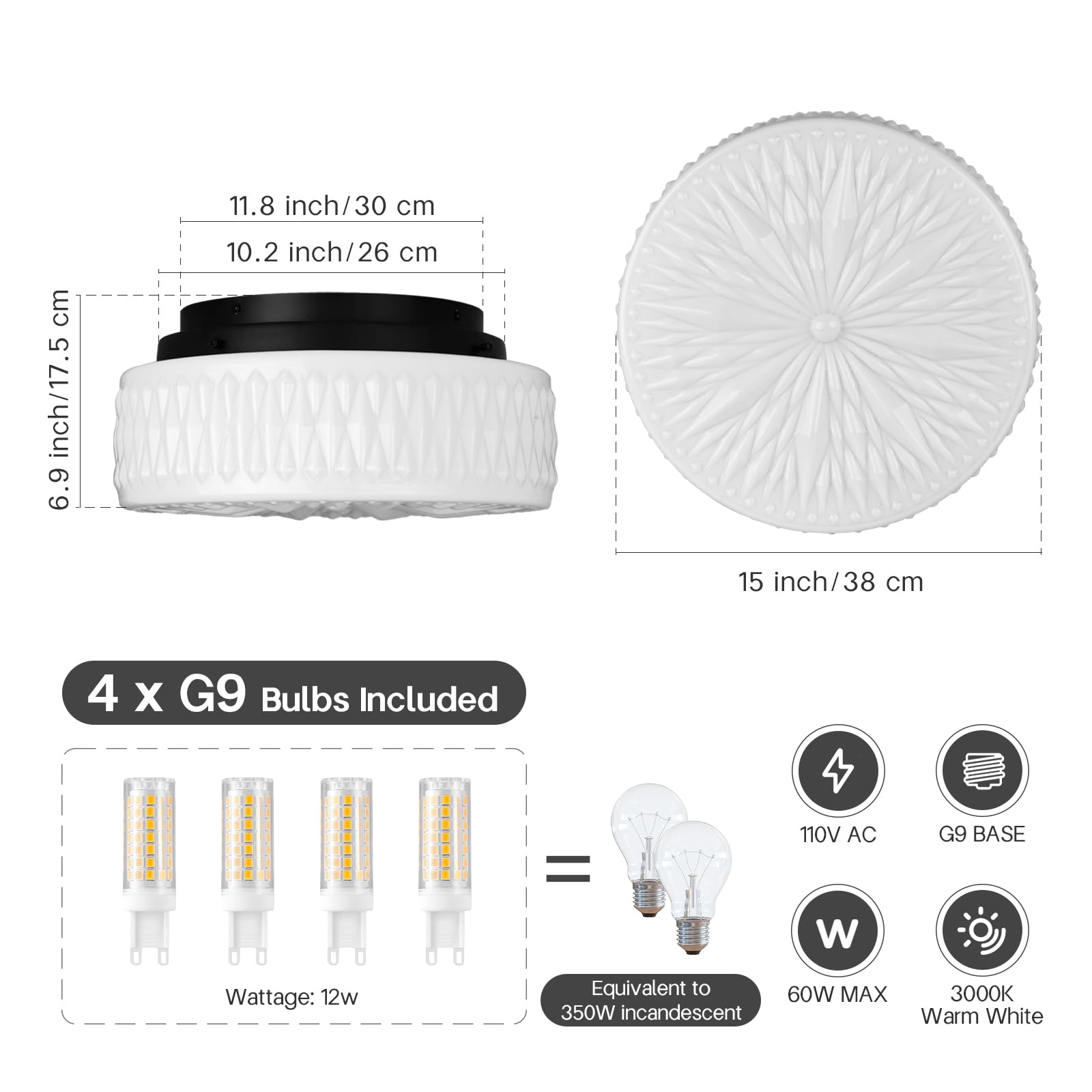 Clarsyne 15 Vintage Milk Glass Flush Mount Ceiling Light  Antique Schoolhouse Semi Flush Fixture  Mid Century Ceiling Lighting For Bedroom  Kitchen  Hallway  Entryway  Foyer  Dining Room