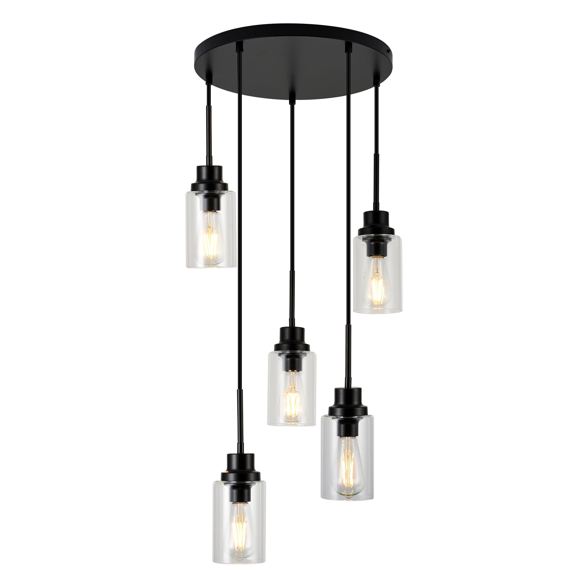 LIGOTFIRE 5-Light Kitchen Island Dimmable Pendant Lights with Clear Glass Shade  Black Finish for Dinning Room  Living Room  Kitchen Island