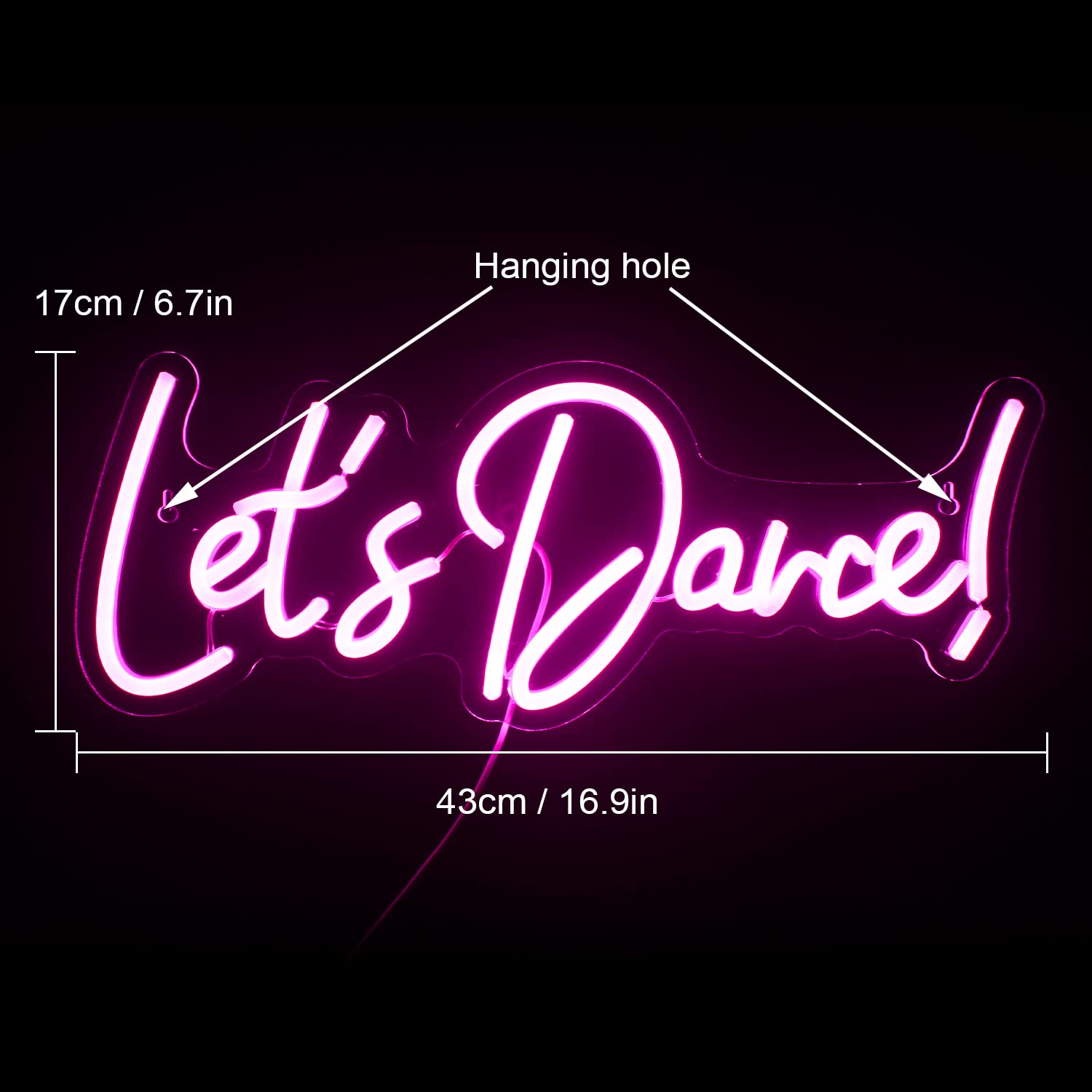 Wanxing Neon Light Sign - Lets Dance, Pink LED Word Light for Parties, Weddings, and Events - Model WX-NS-Pink Lets Dance
