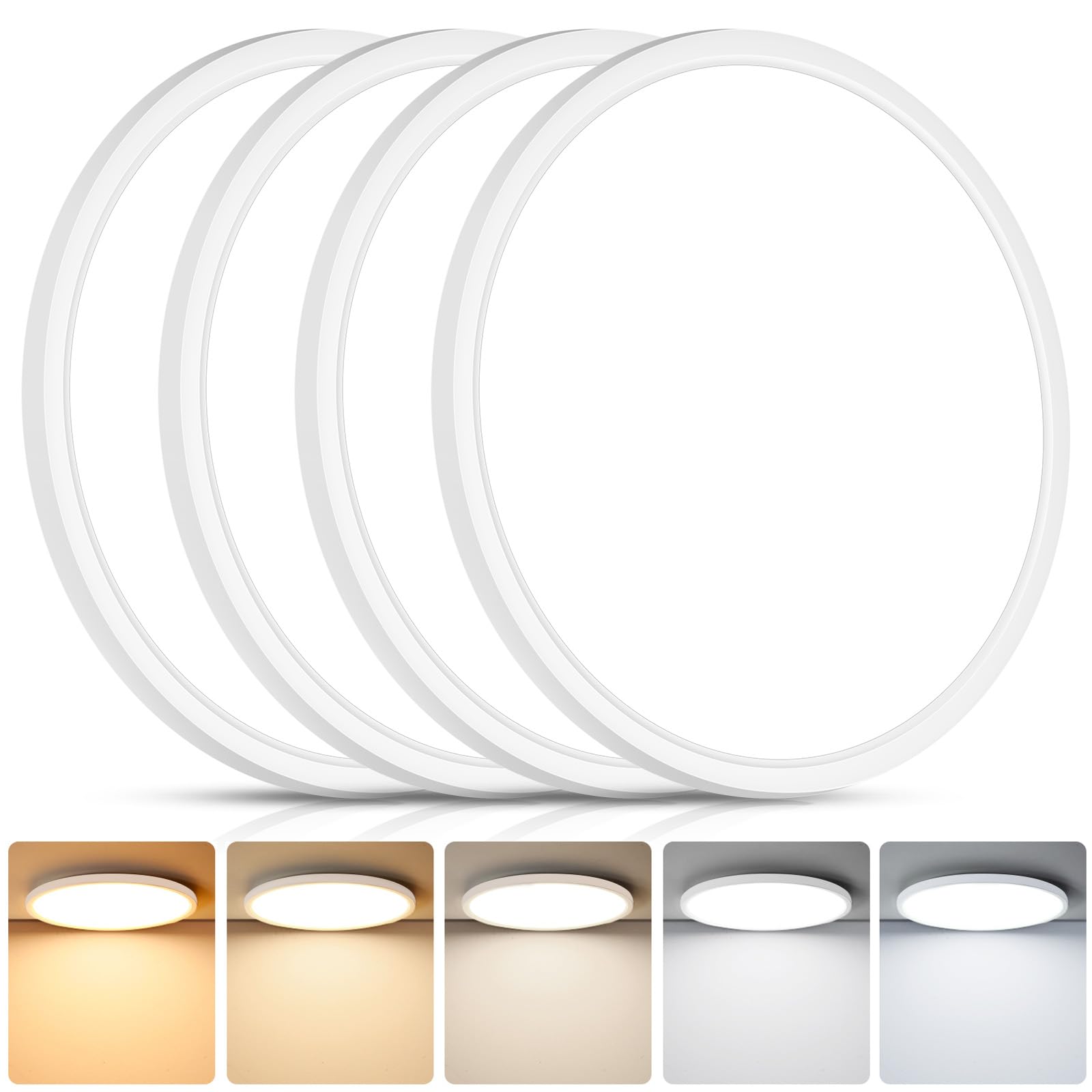 Brightever 4Pack LED Flush Mount Ceiling Light Fixture, 12 Inch 24W, Super Slim 0.67 Inch, 3200LM, Dimmable & 2700K-6500K 5 Colo